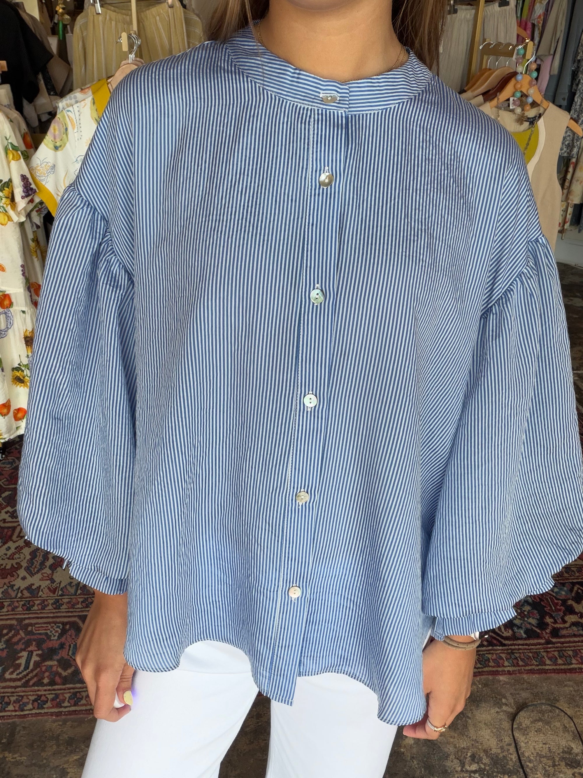 Bluebell Stripe Button-Up Top