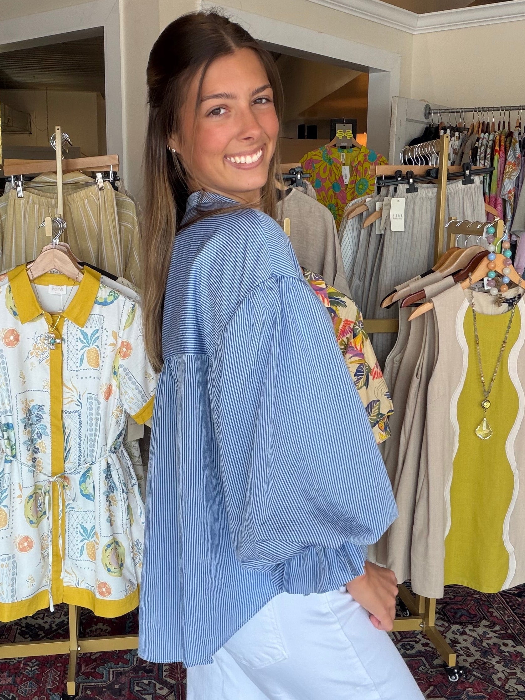 Bluebell Stripe Button-Up Top
