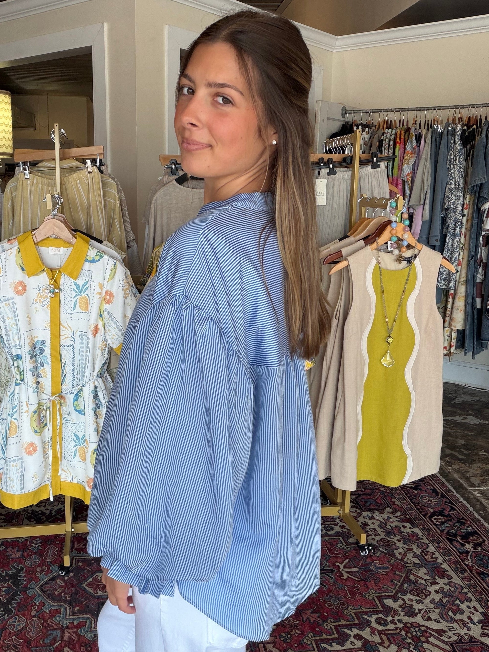 Bluebell Stripe Button-Up Top