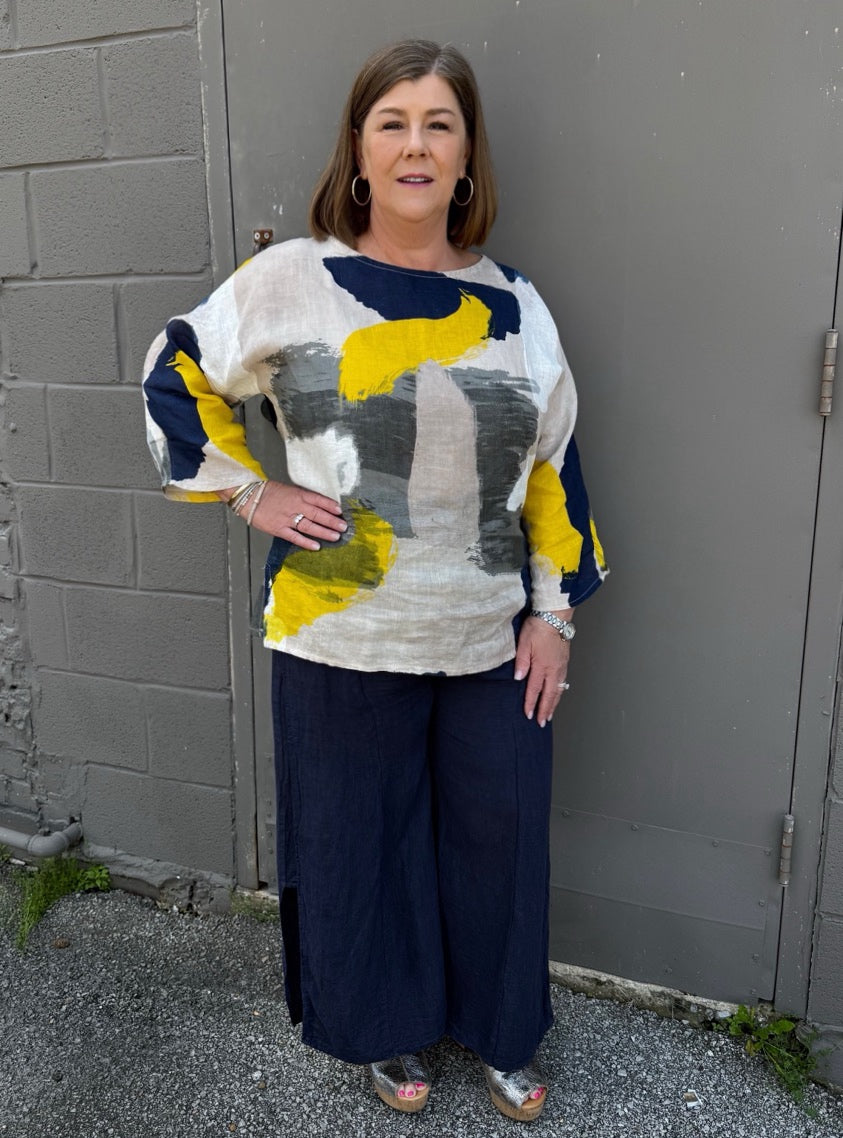 Orange Amore Abstract Linen Top