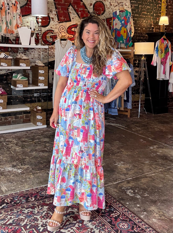 Shae Midi Dress - Santorini Sunset