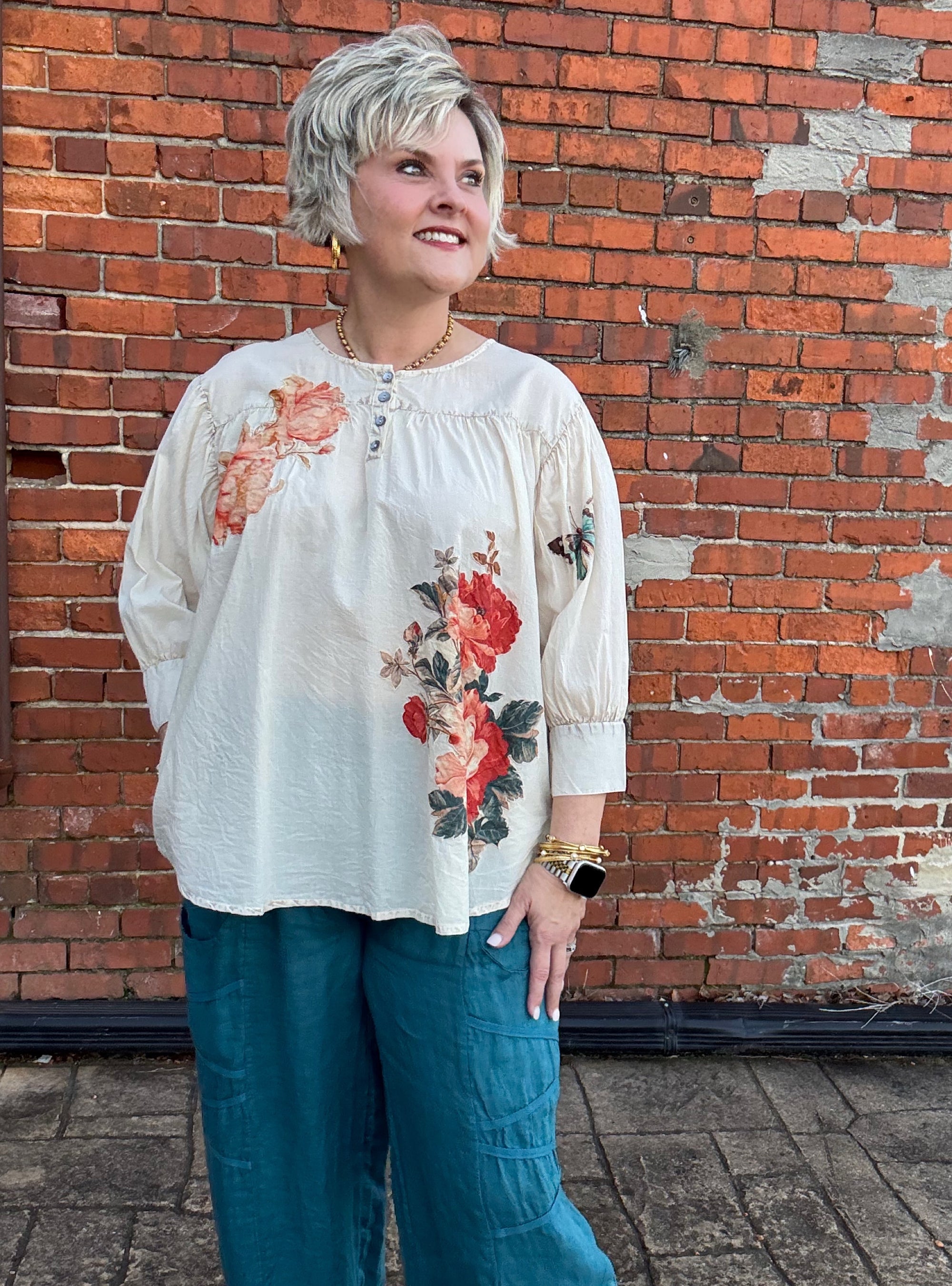 Paper Lace Cream Butterfly Design Top