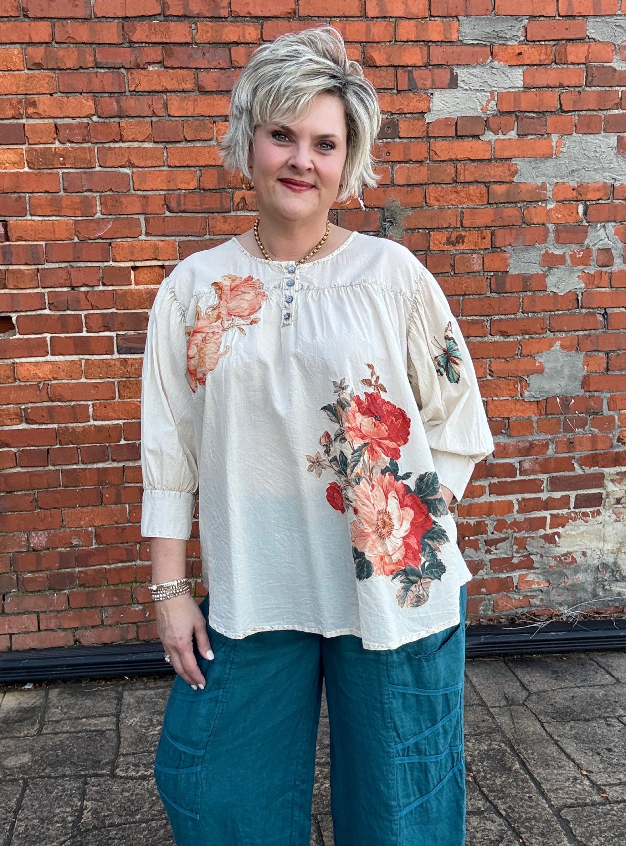 Paper Lace Cream Butterfly Design Top