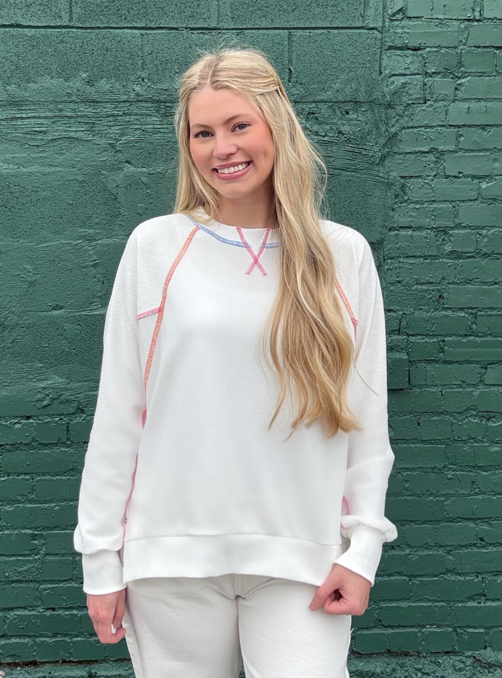 Colorful Stitching Steals The Show Sweatshirt