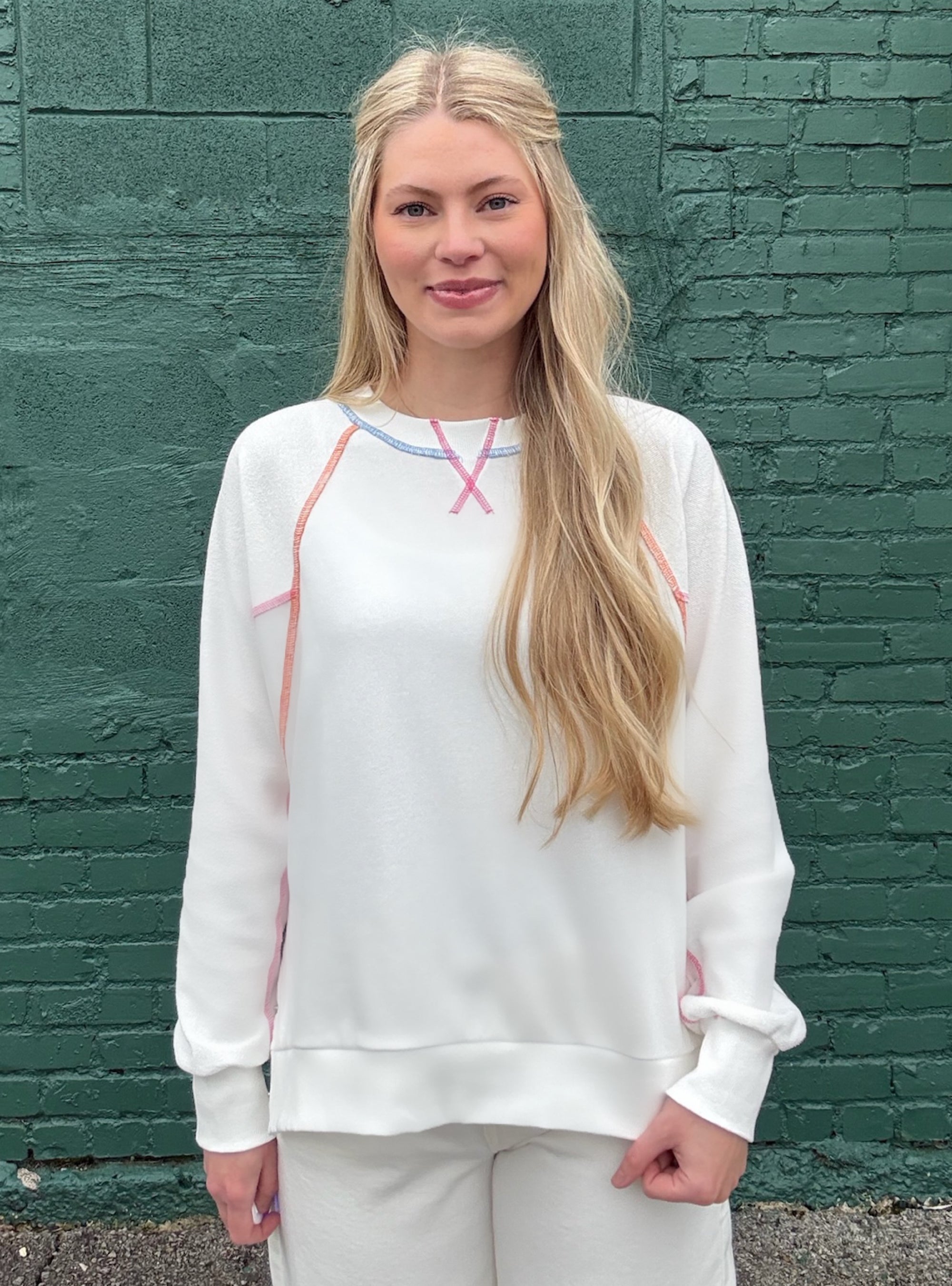Colorful Stitching Steals The Show Sweatshirt