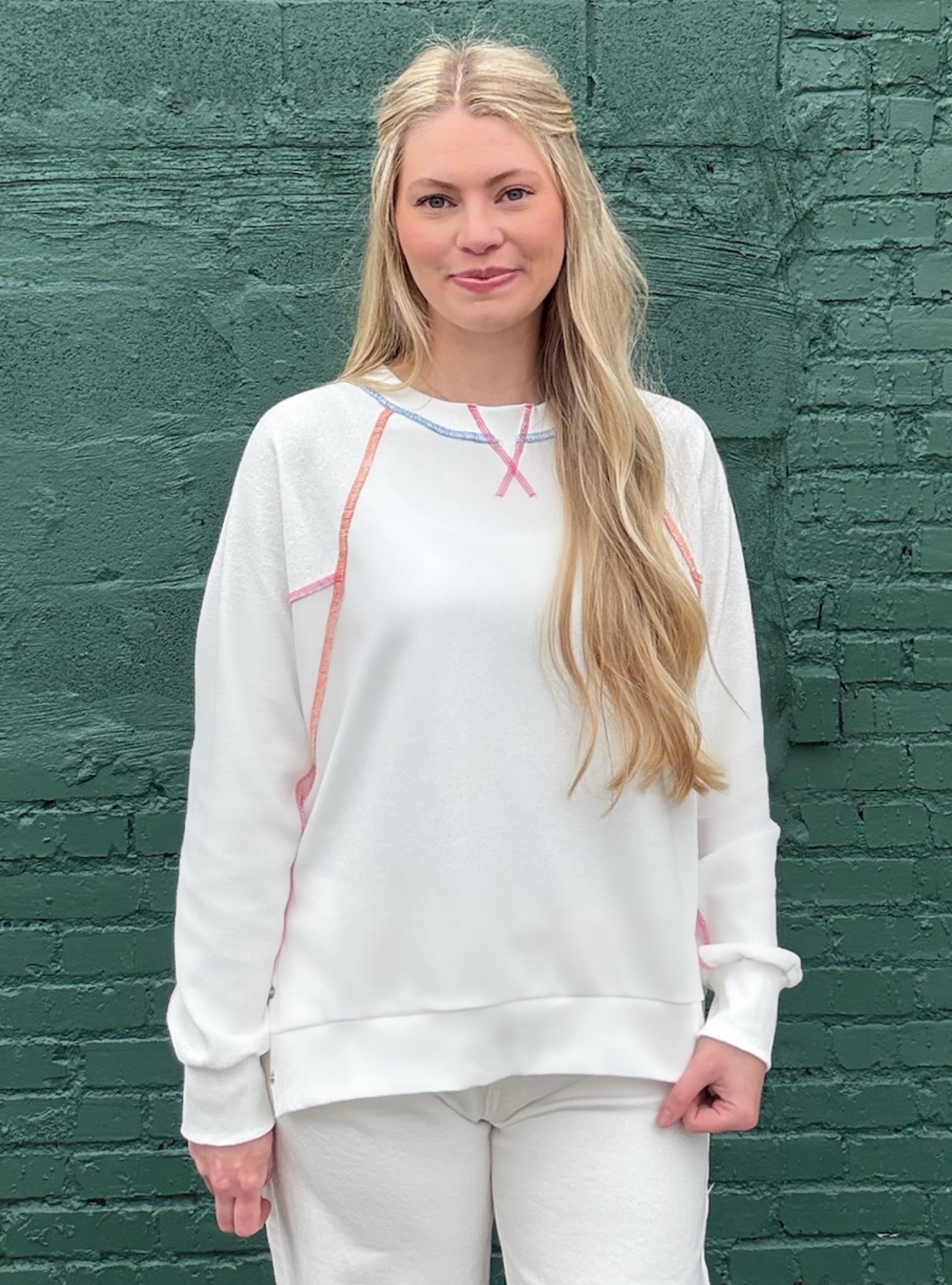 Colorful Stitching Steals The Show Sweatshirt
