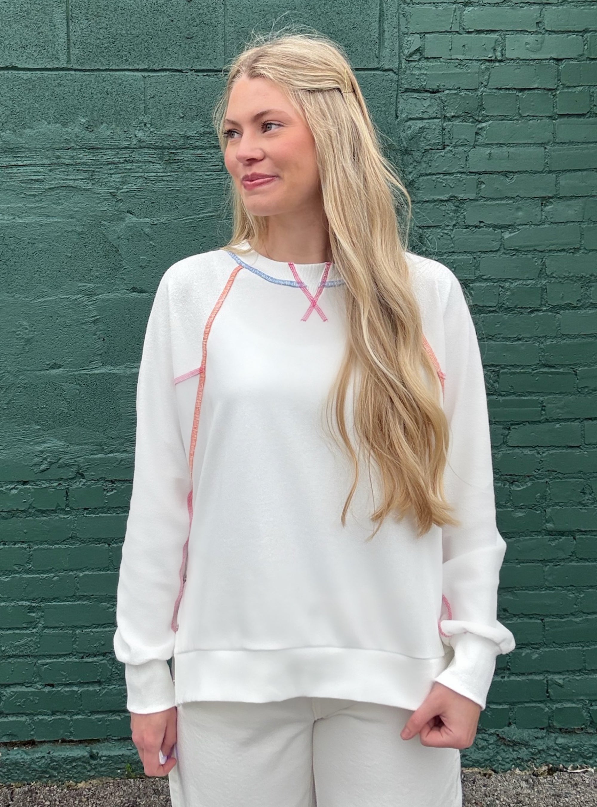 Colorful Stitching Steals The Show Sweatshirt
