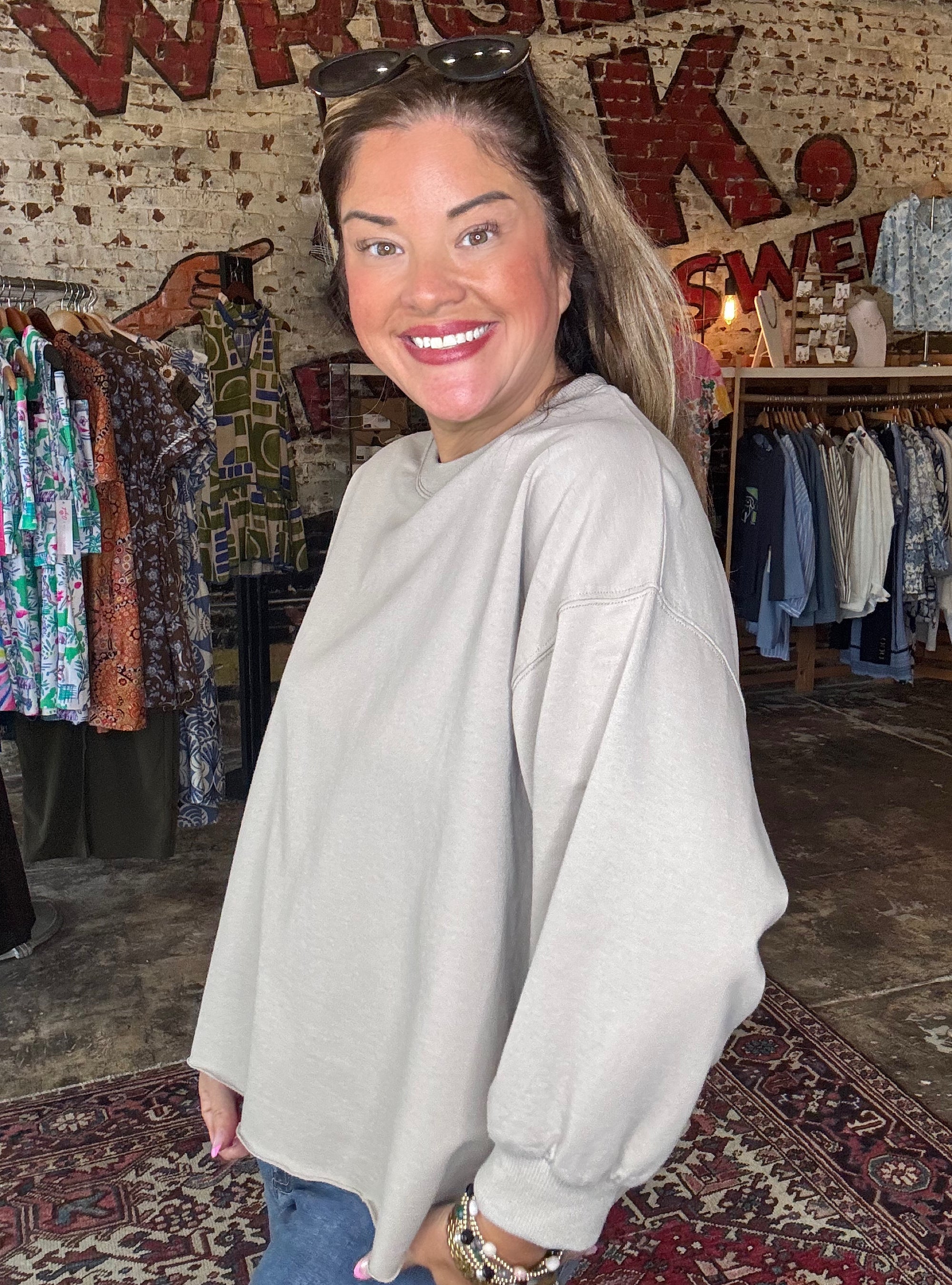 Cropped It Like It&#39;s Hot Sweatshirt - Taupe