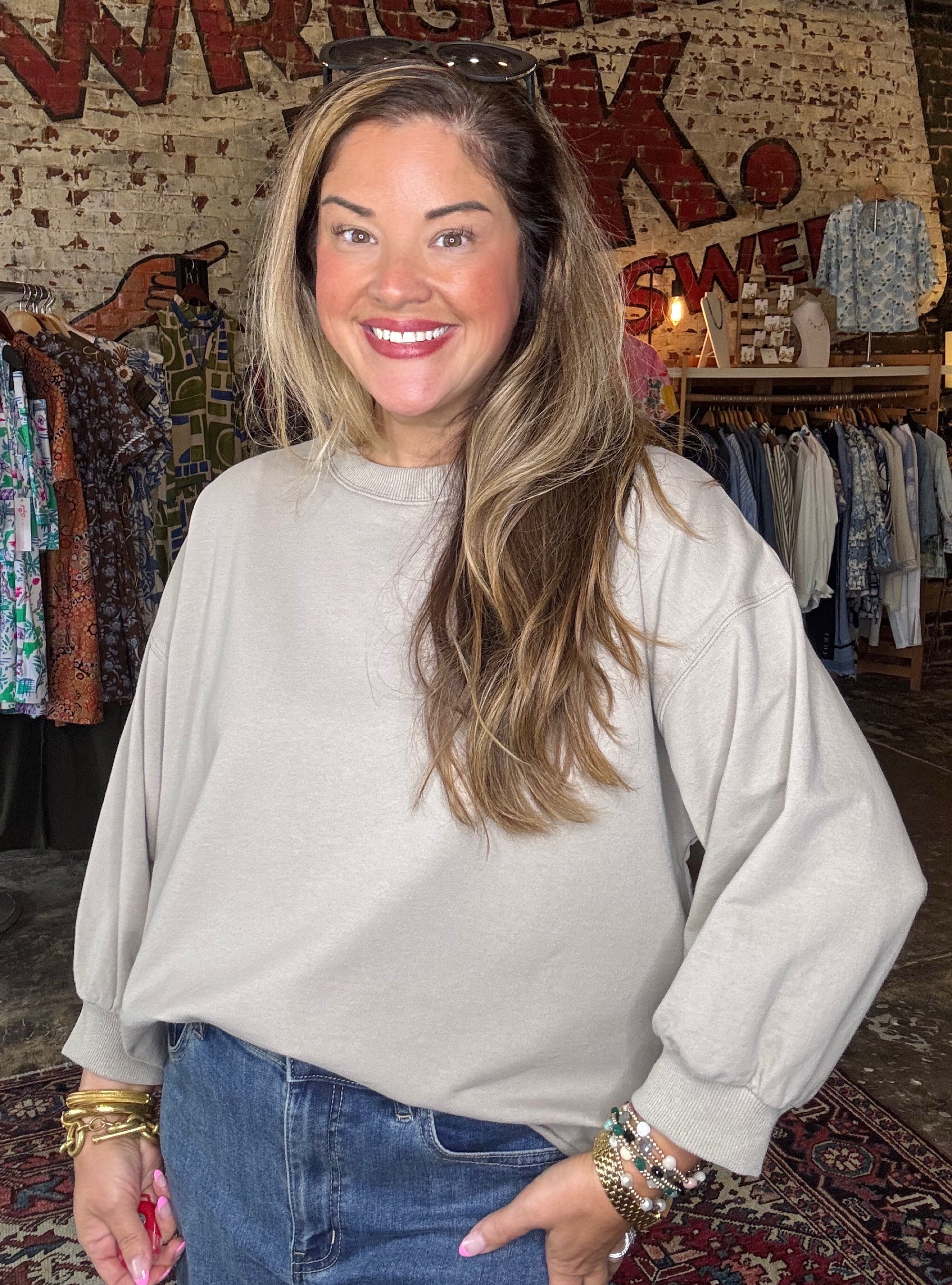 Cropped It Like It&#39;s Hot Sweatshirt - Taupe