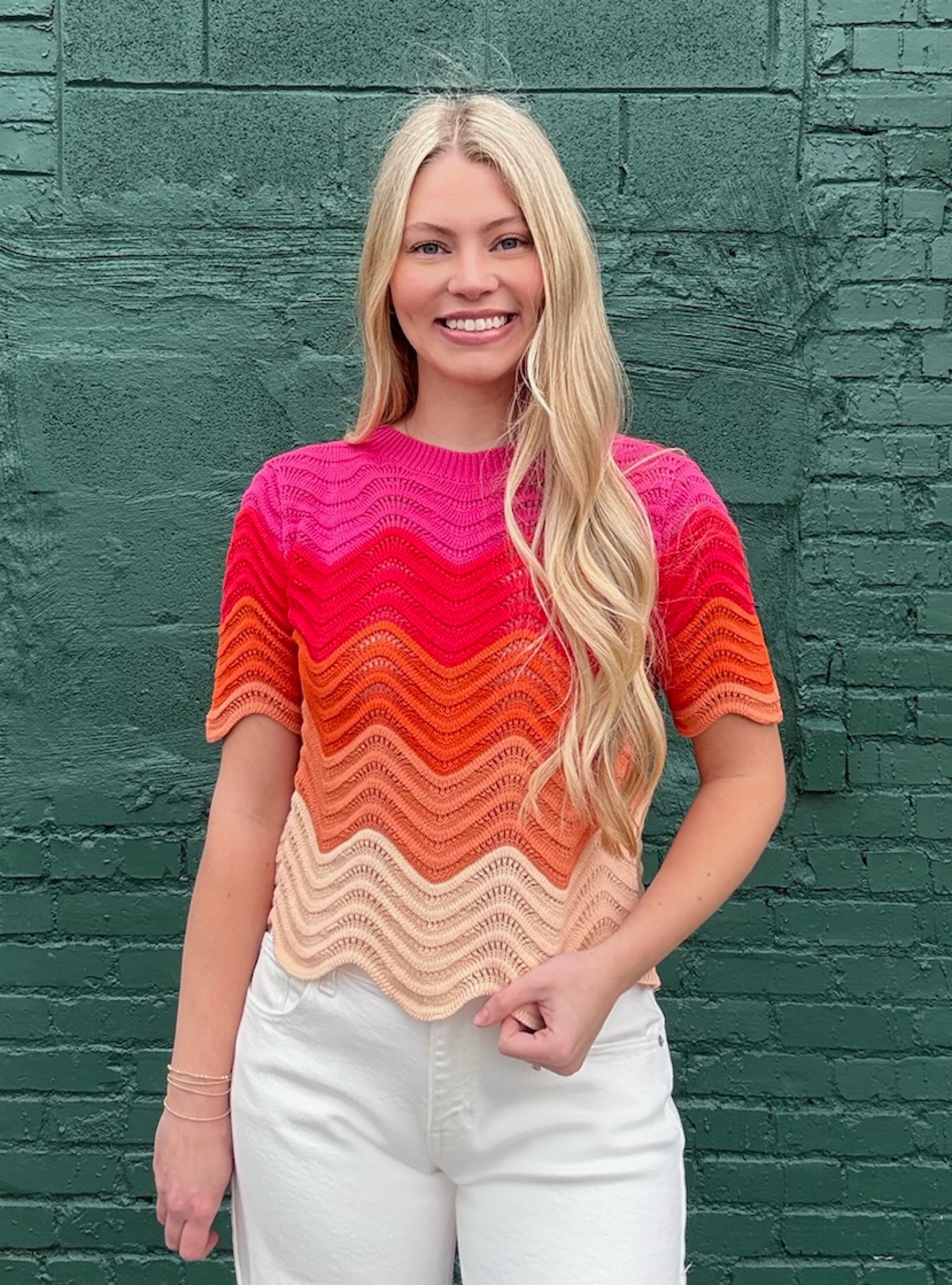 Happy Hues Wavy Short Sleeve Sweater