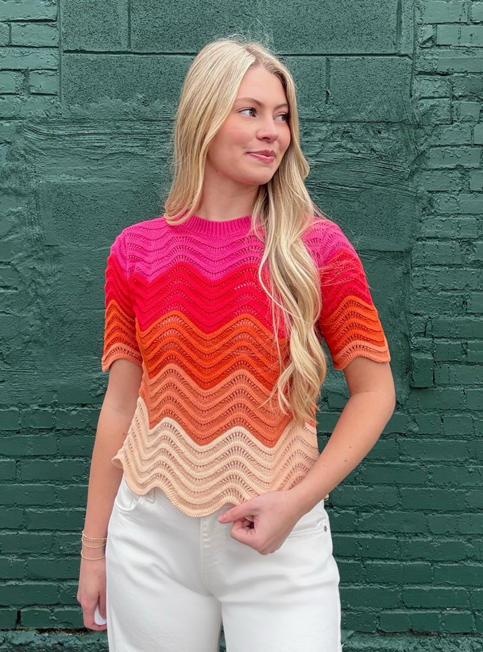 Happy Hues Wavy Short Sleeve Sweater