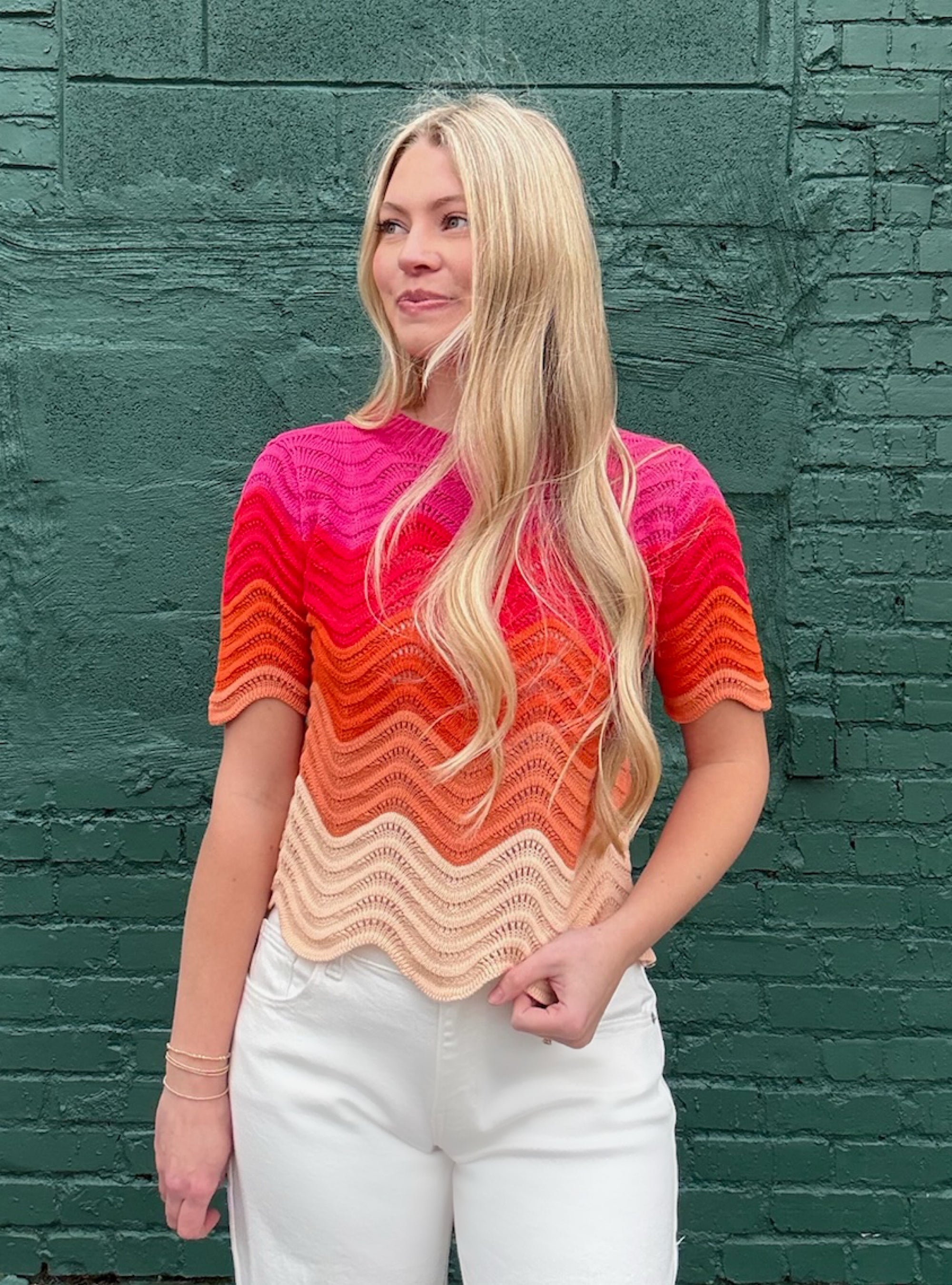 Happy Hues Wavy Short Sleeve Sweater