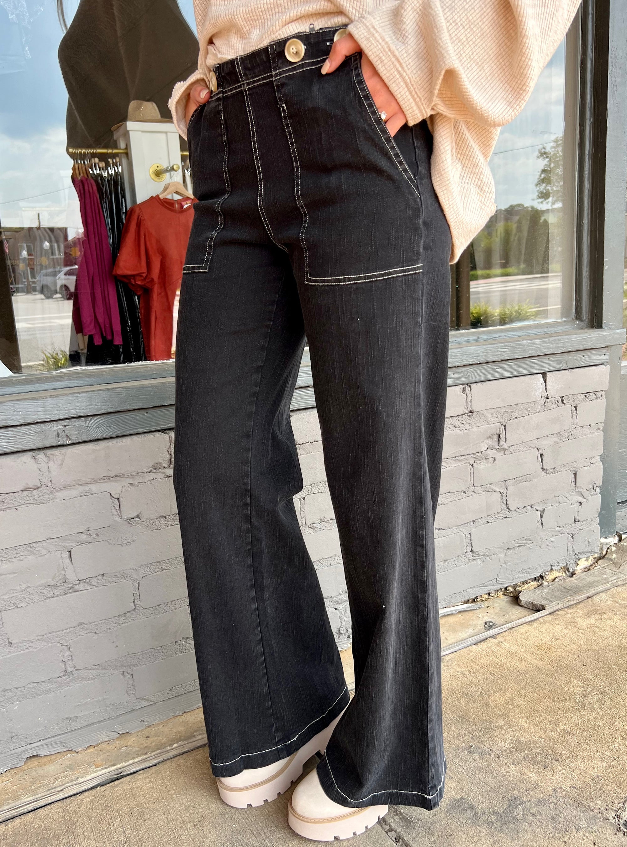 Cute As A Button Wide Leg Jeans