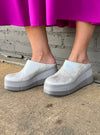 Naked Feet Coach Silver Platform Clogs