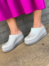 Naked Feet Coach Silver Platform Clogs