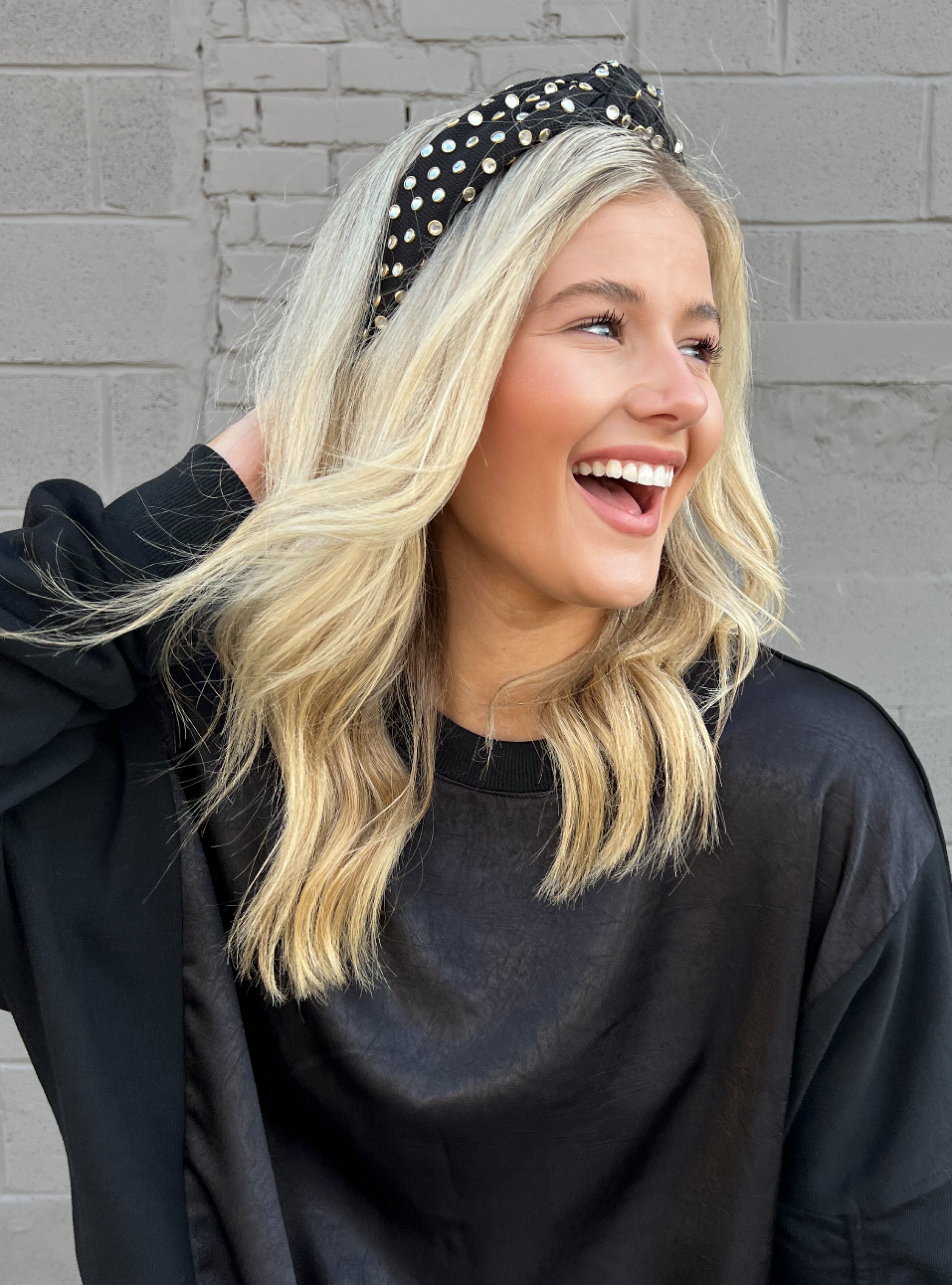 Rhinestone Studded Headband—Black