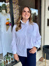 Rise &amp; Ruffle White Button Up Top