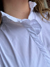 Rise &amp; Ruffle White Button Up Top