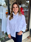Rise &amp; Ruffle White Button Up Top