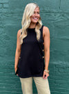 All of A Button Black Sleeveless Top