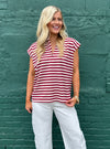 Draw The Wine Striped V-Neck Top