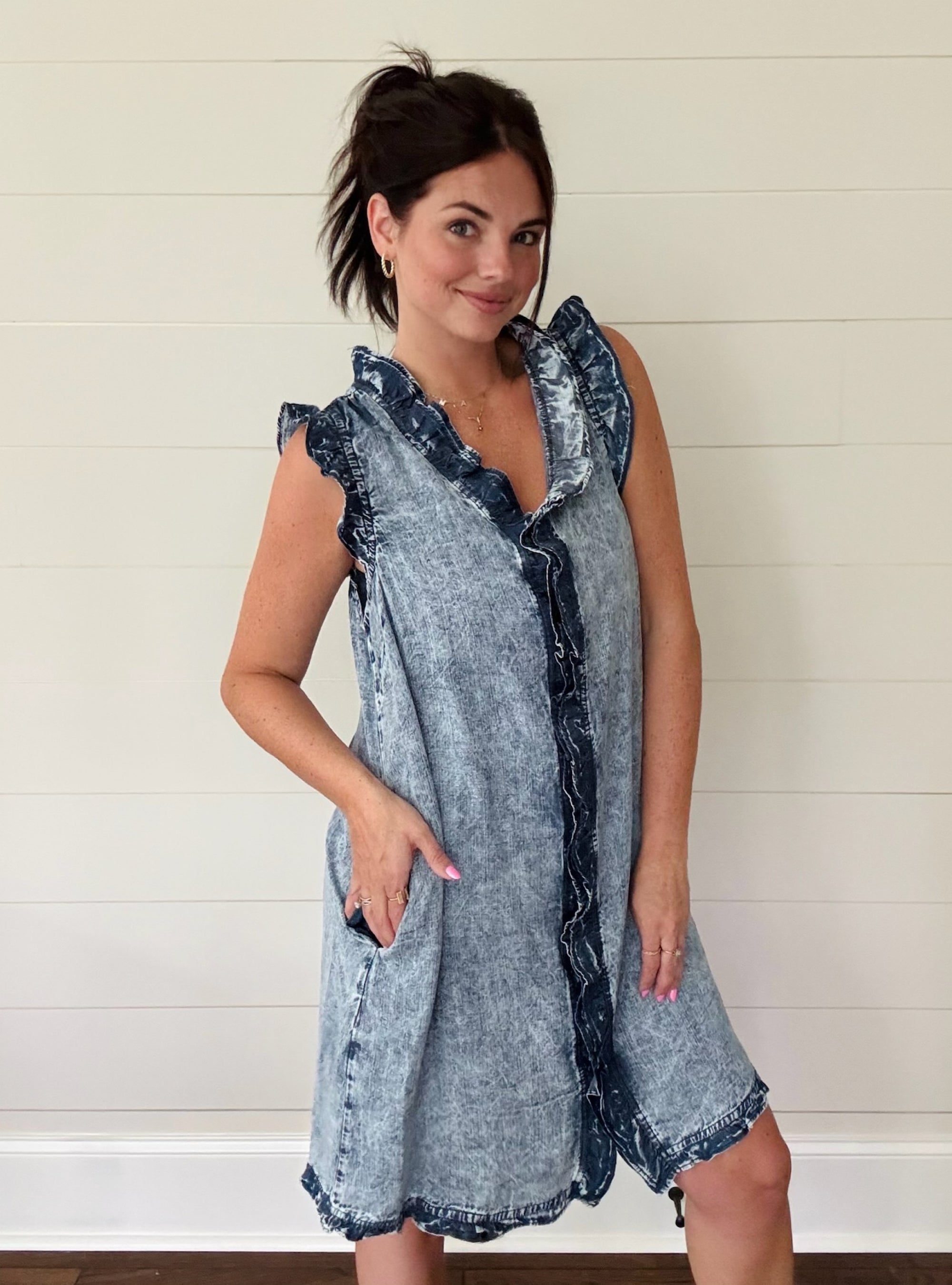 It Comes In Waves Denim Dress