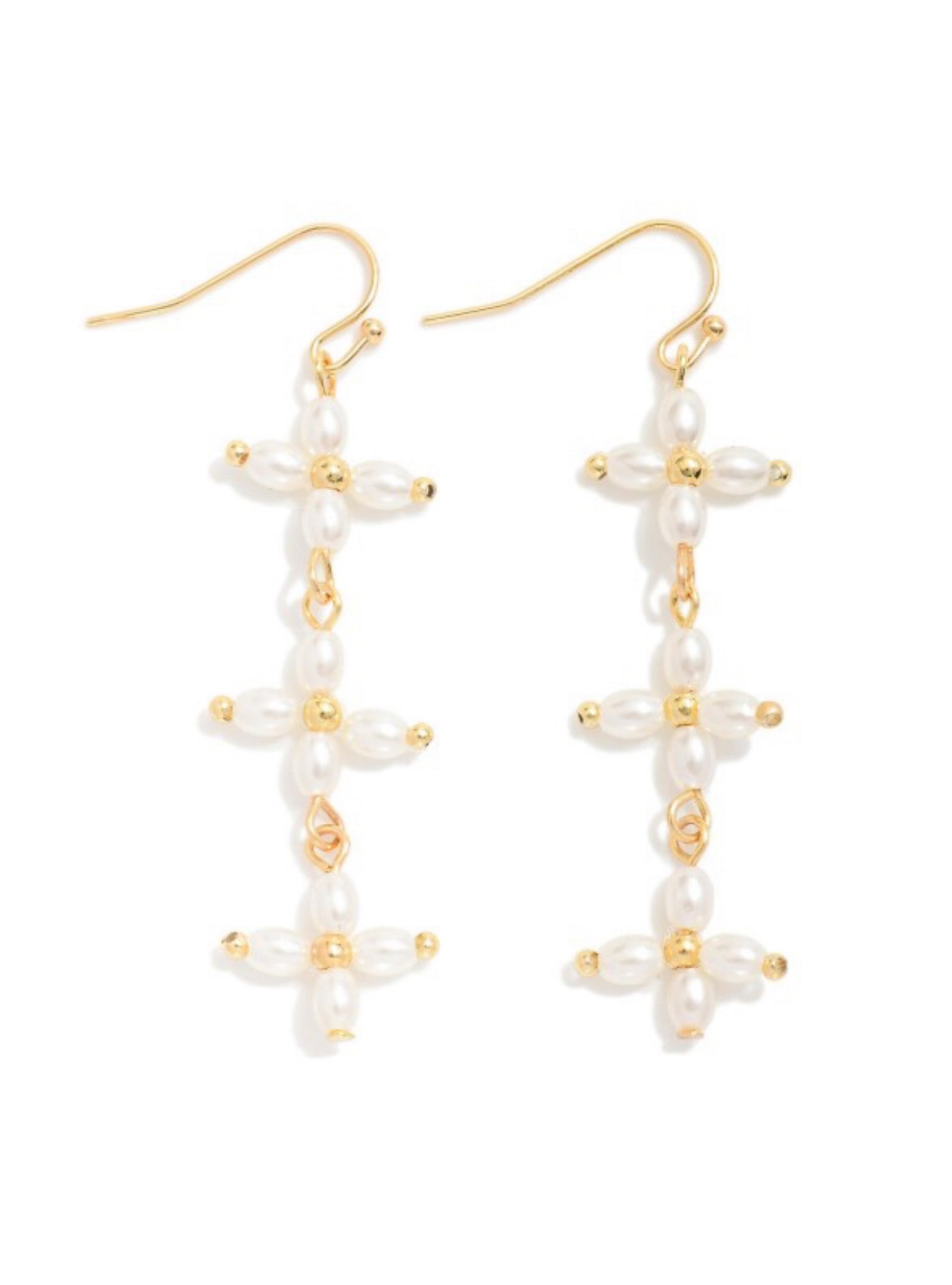 Linked In Faith Pearl Cross Earrings