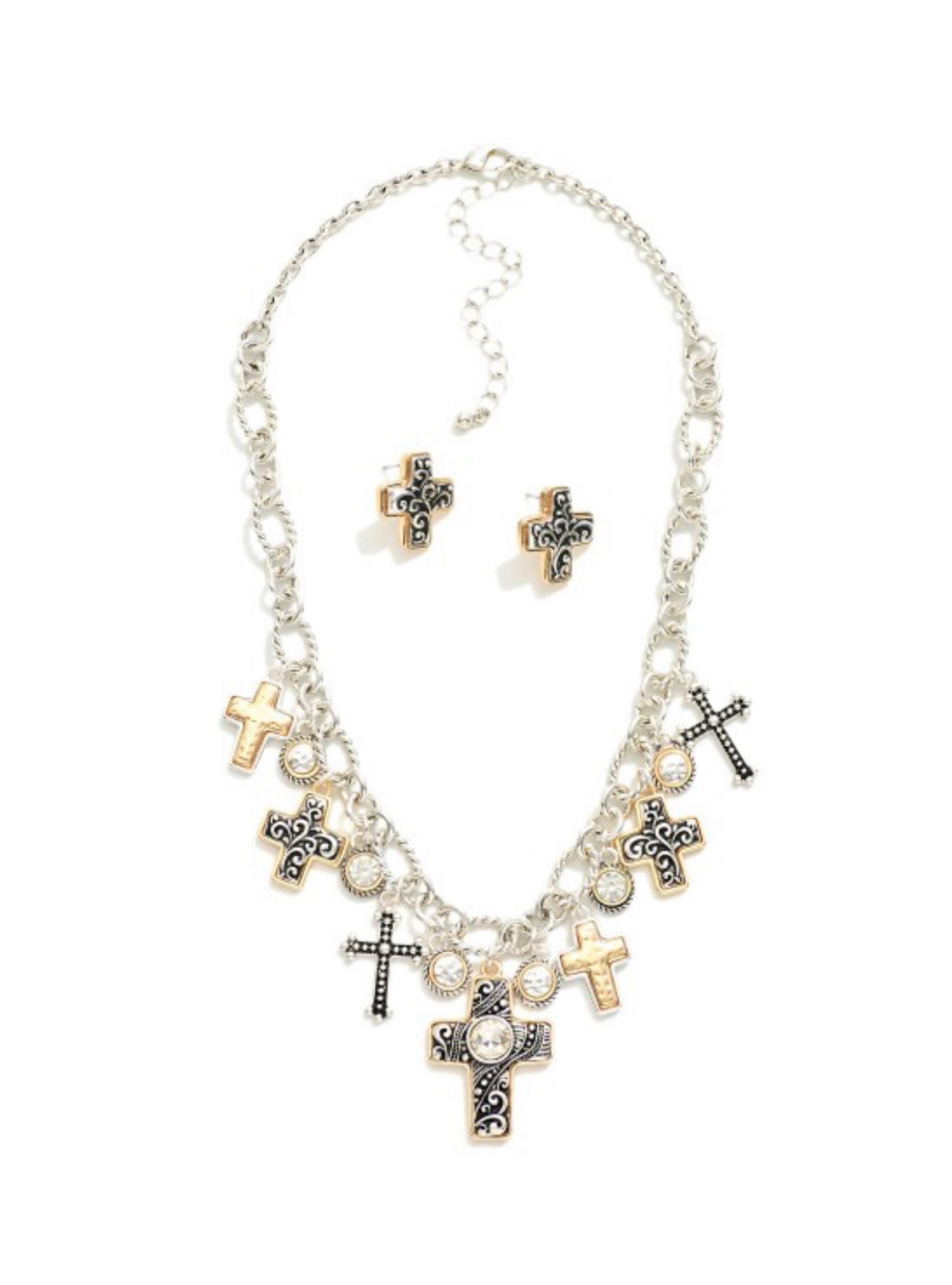Keep The Faith Cross Charm Necklace Set