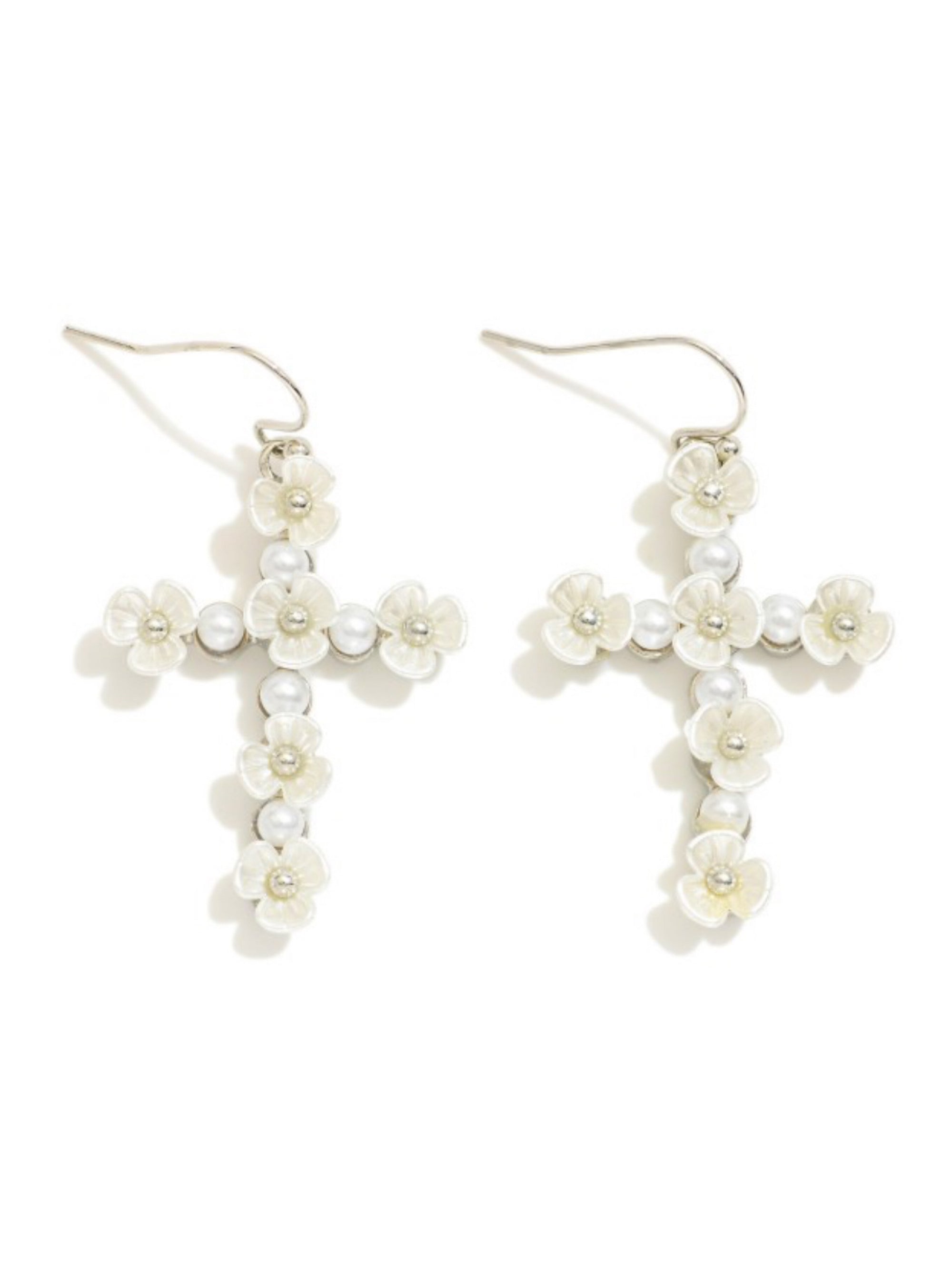 Pearl & Floral Studded Cross Earrings