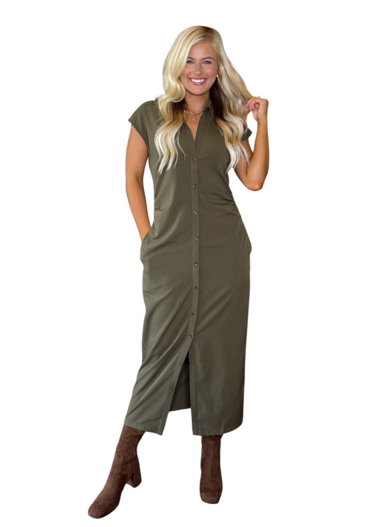 You Olive Know Ruched Dress