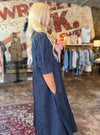 Lior Amber Pointed Collar Dress - Embossed Denim