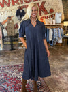 Lior Amber Pointed Collar Dress - Embossed Denim