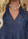 Lior Amber Pointed Collar Dress - Embossed Denim