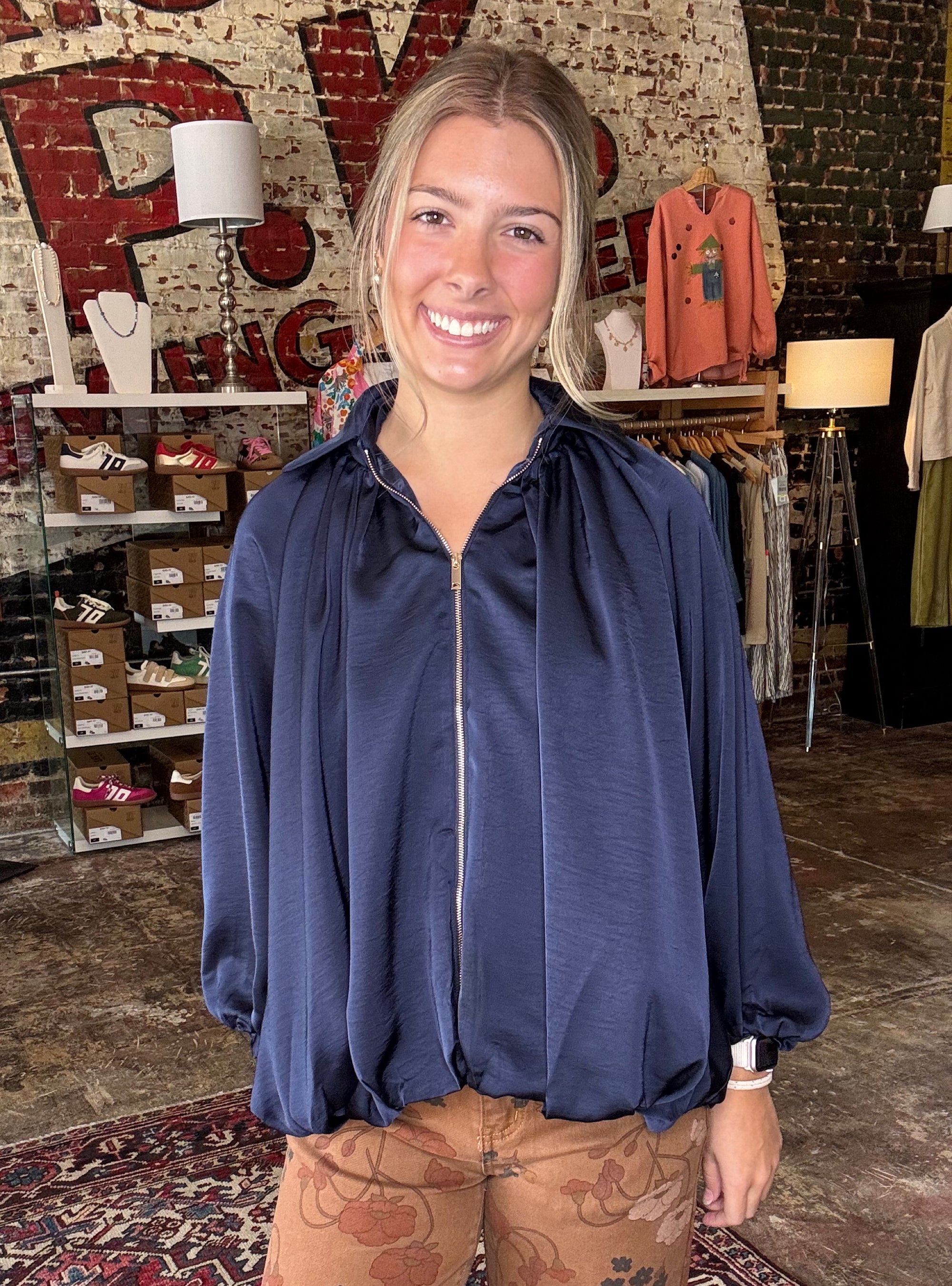 Satin Situation Navy Bomber Jacket