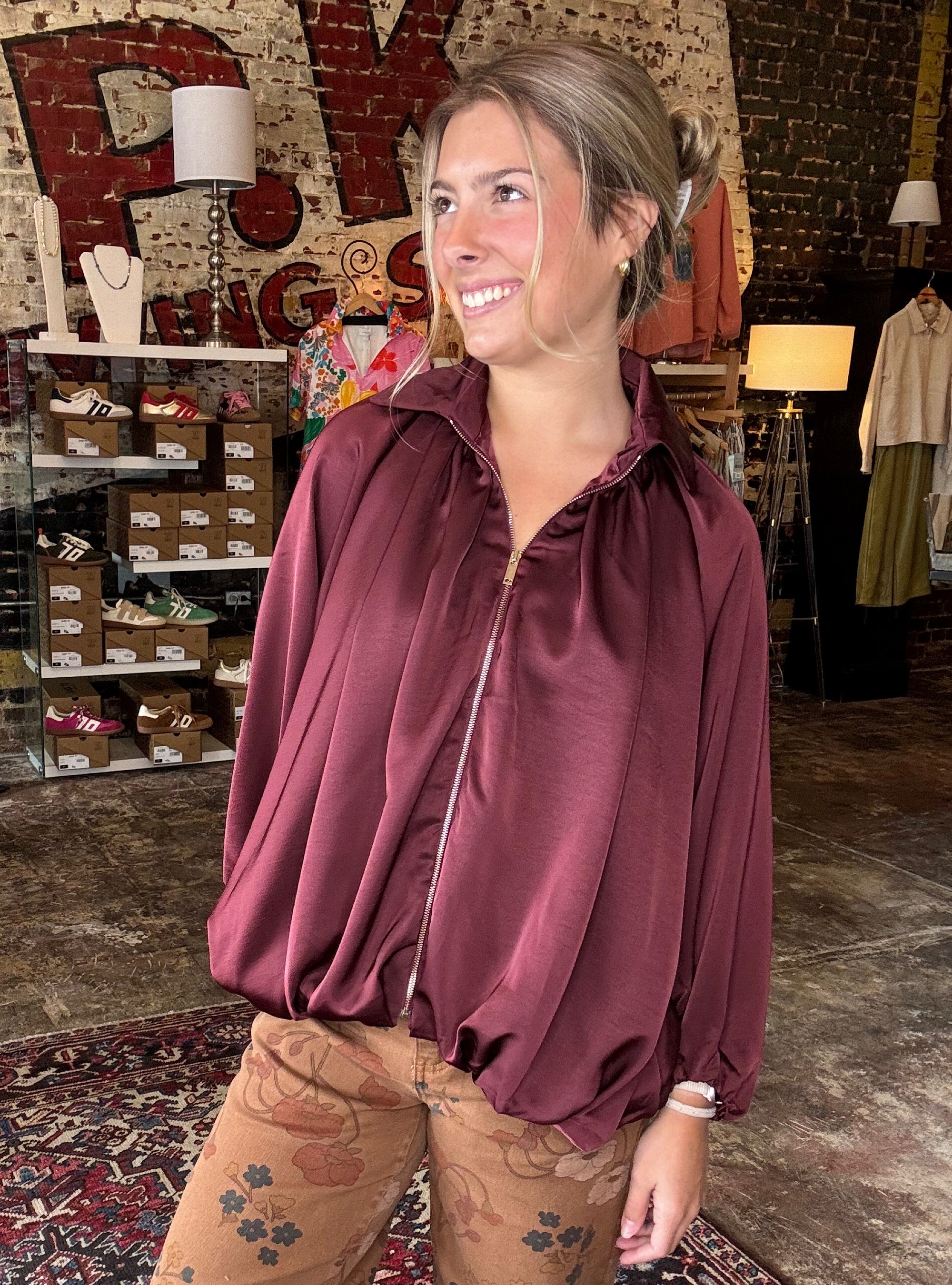 Crimson Crush Shimmer Bomber Jacket