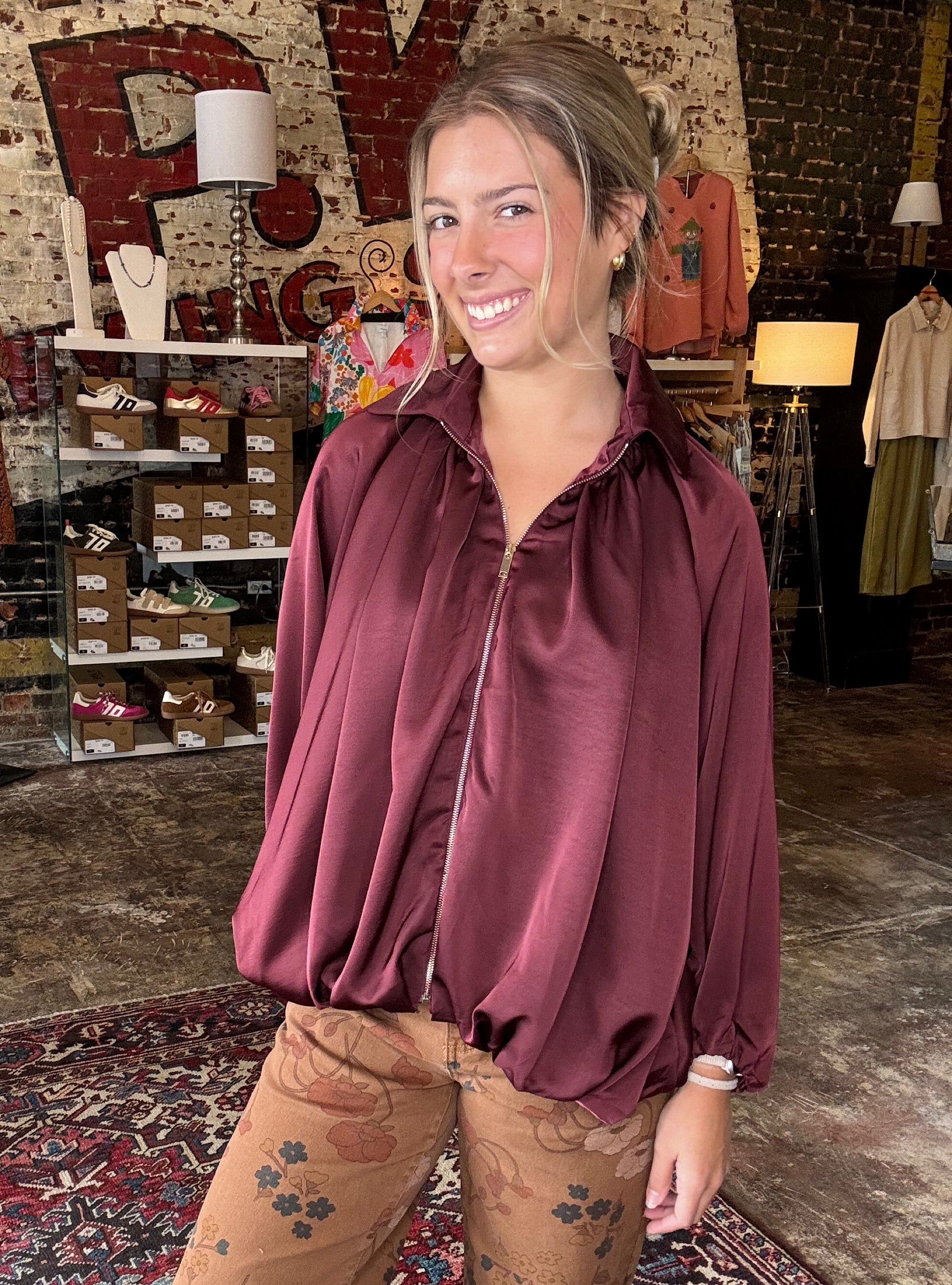 Crimson Crush Shimmer Bomber Jacket