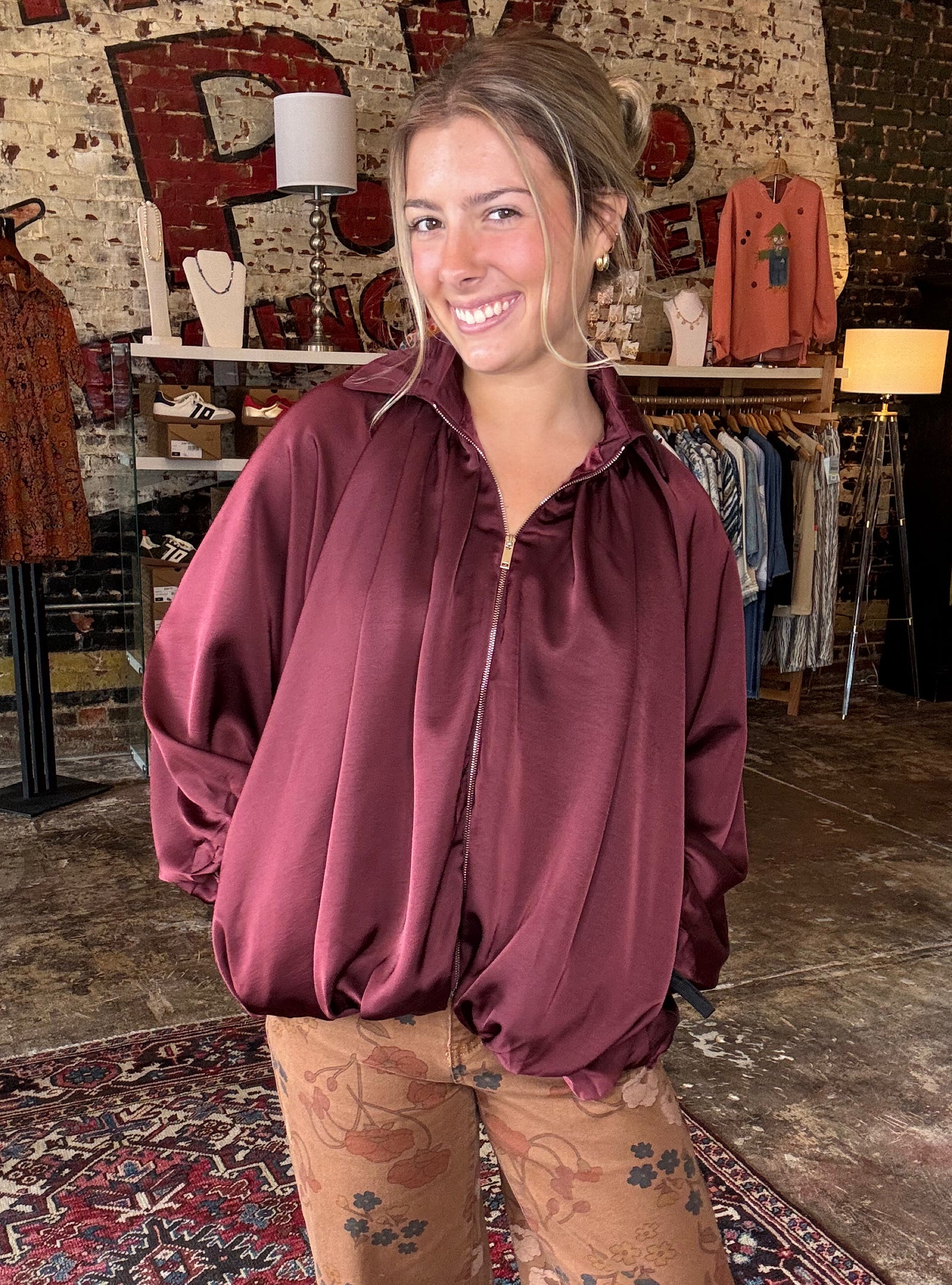 Crimson Crush Shimmer Bomber Jacket