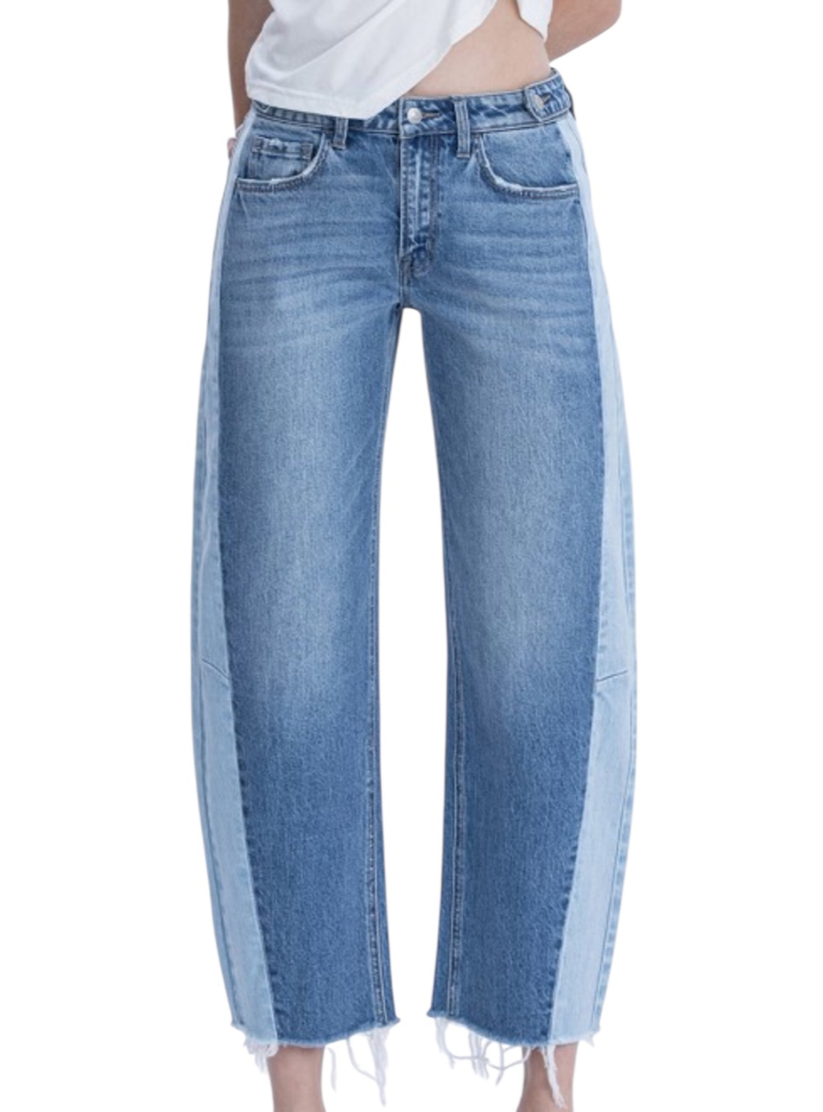 Split Decision Two-Tone Barrel Jeans