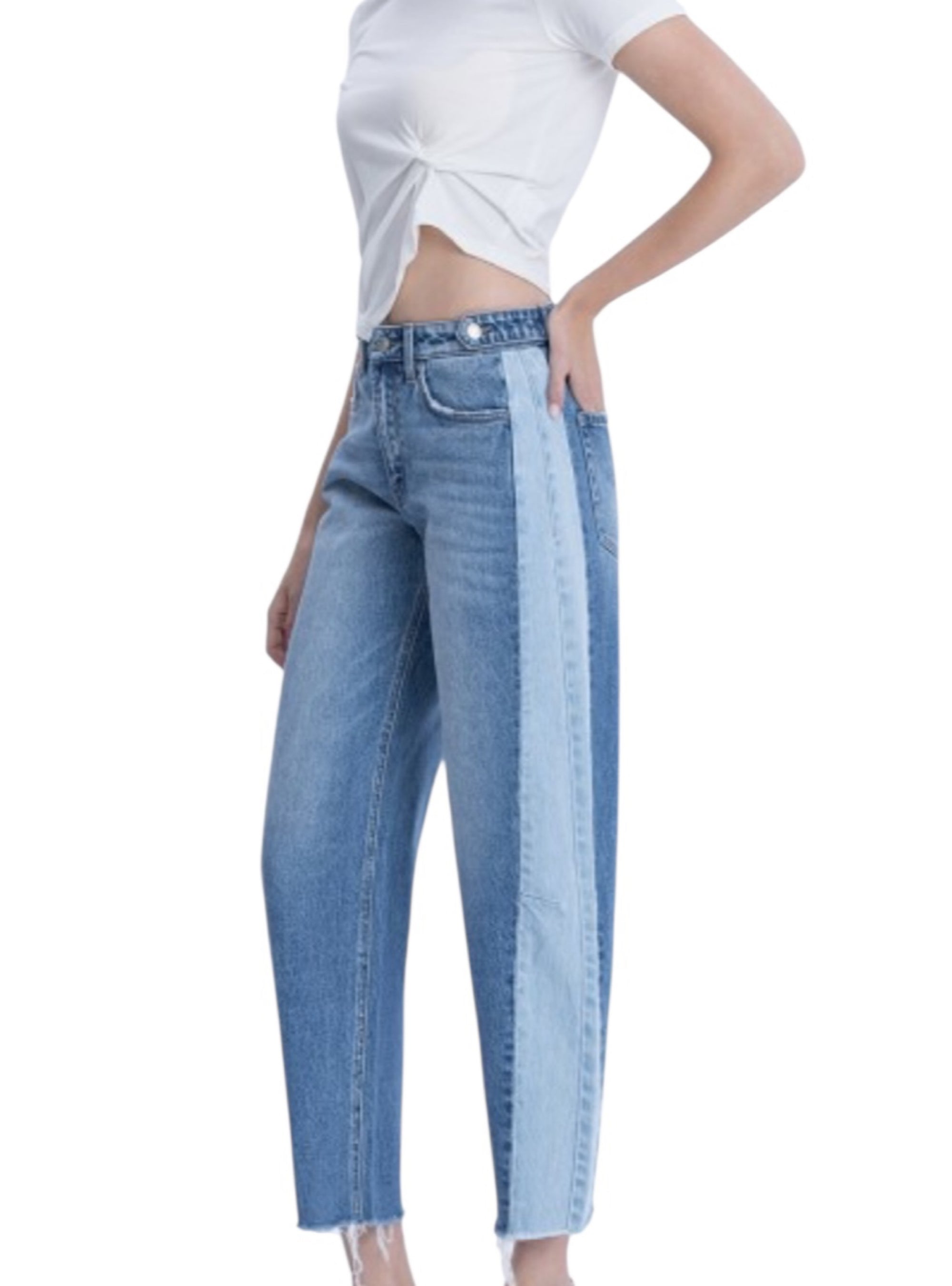 Split Decision Two-Tone Barrel Jeans