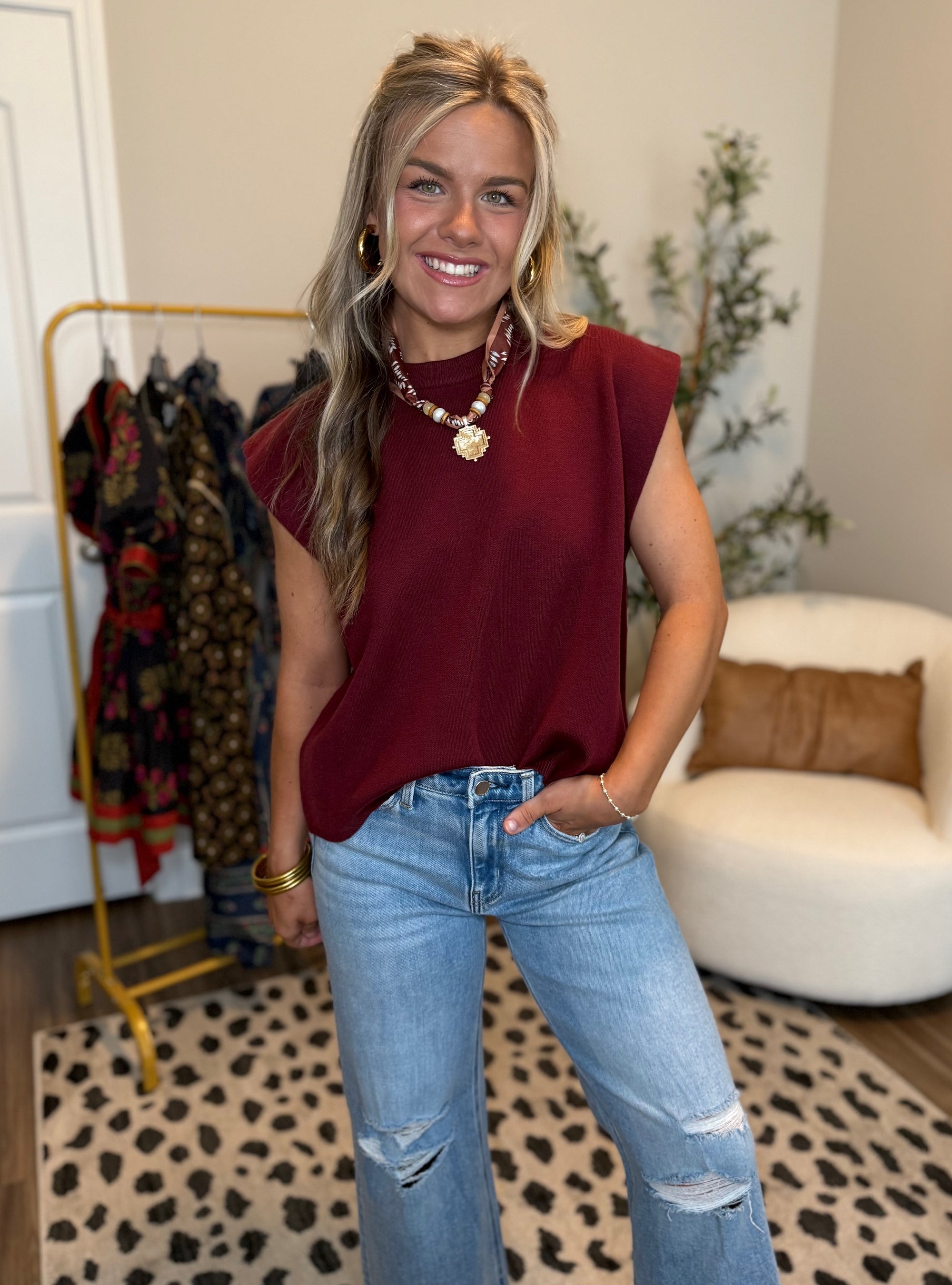 Red-y Or Not Sleeveless Sweater