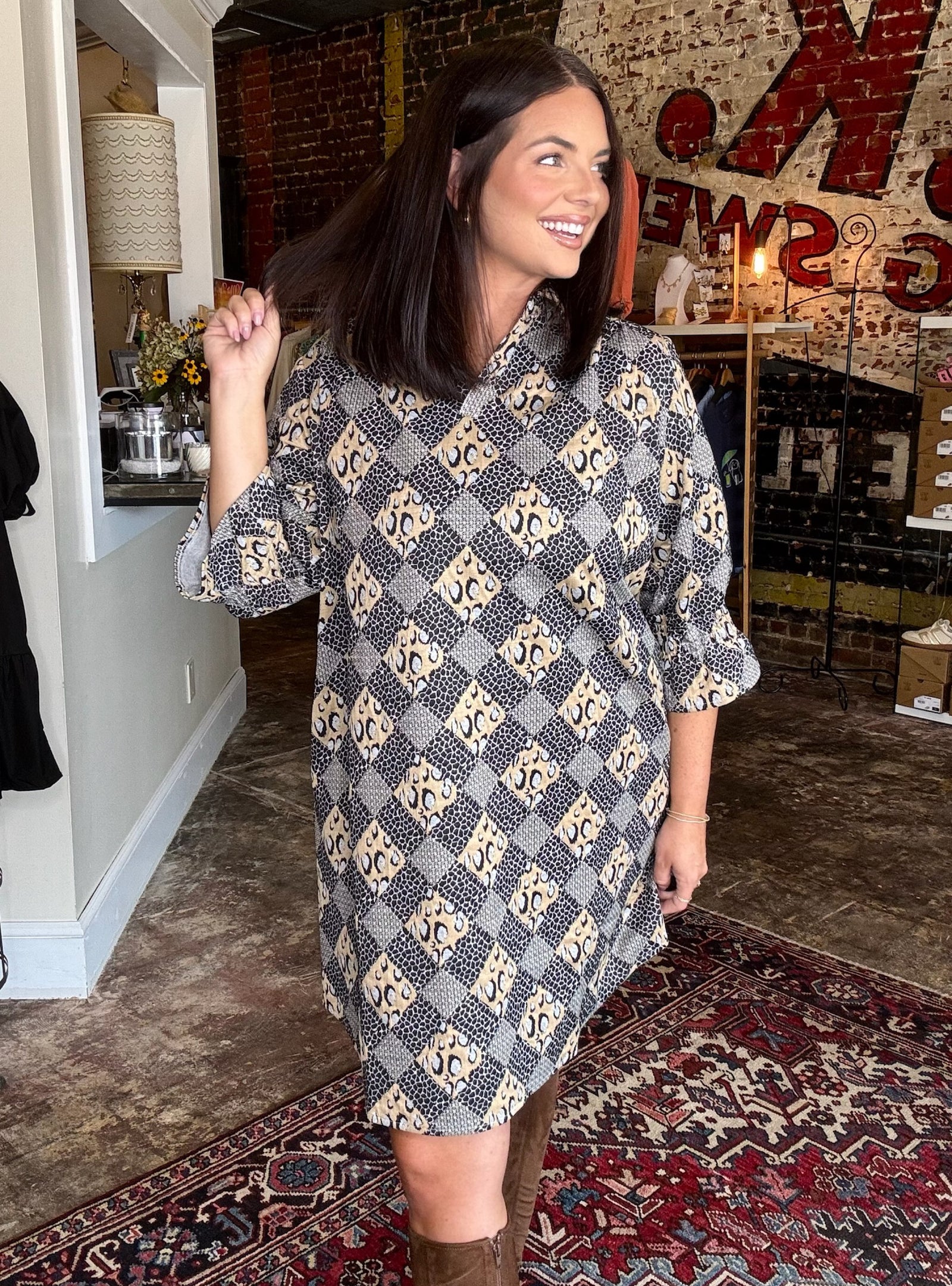 Boho Chic Printed Quilted Leopard Dress