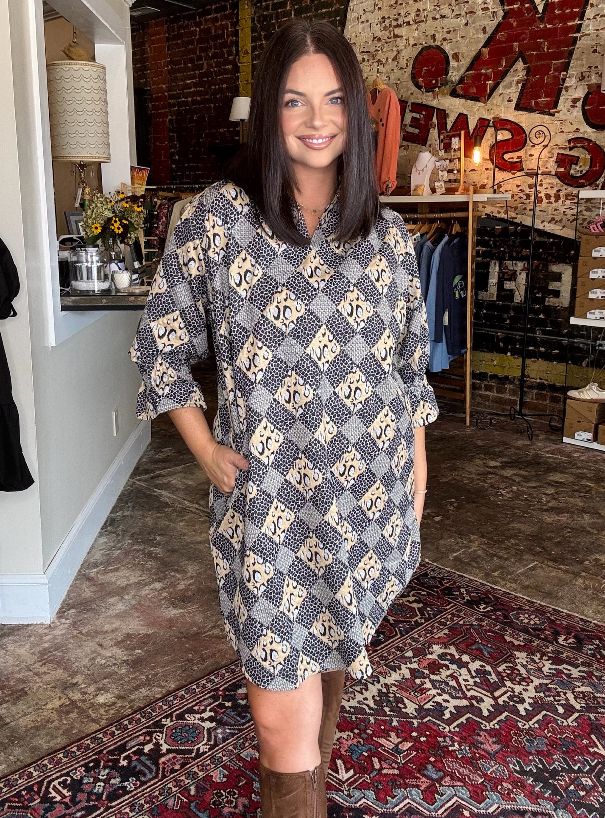 Boho Chic Printed Quilted Leopard Dress