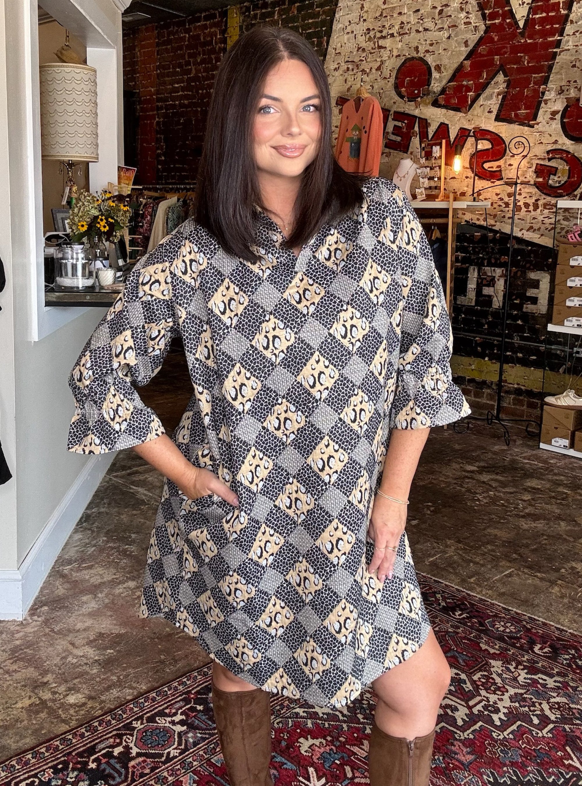 Boho Chic Printed Quilted Leopard Dress