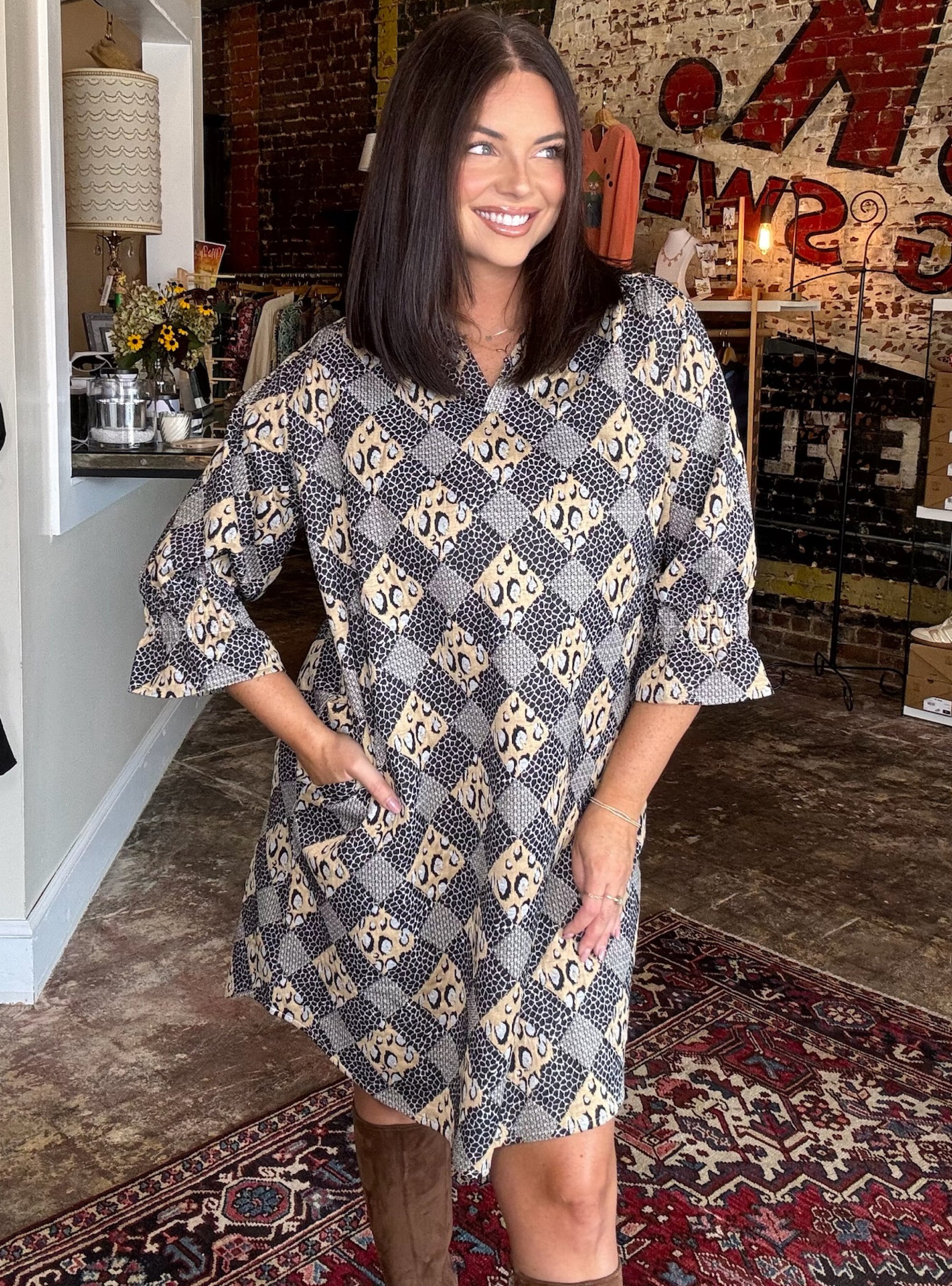 Boho Chic Printed Quilted Leopard Dress