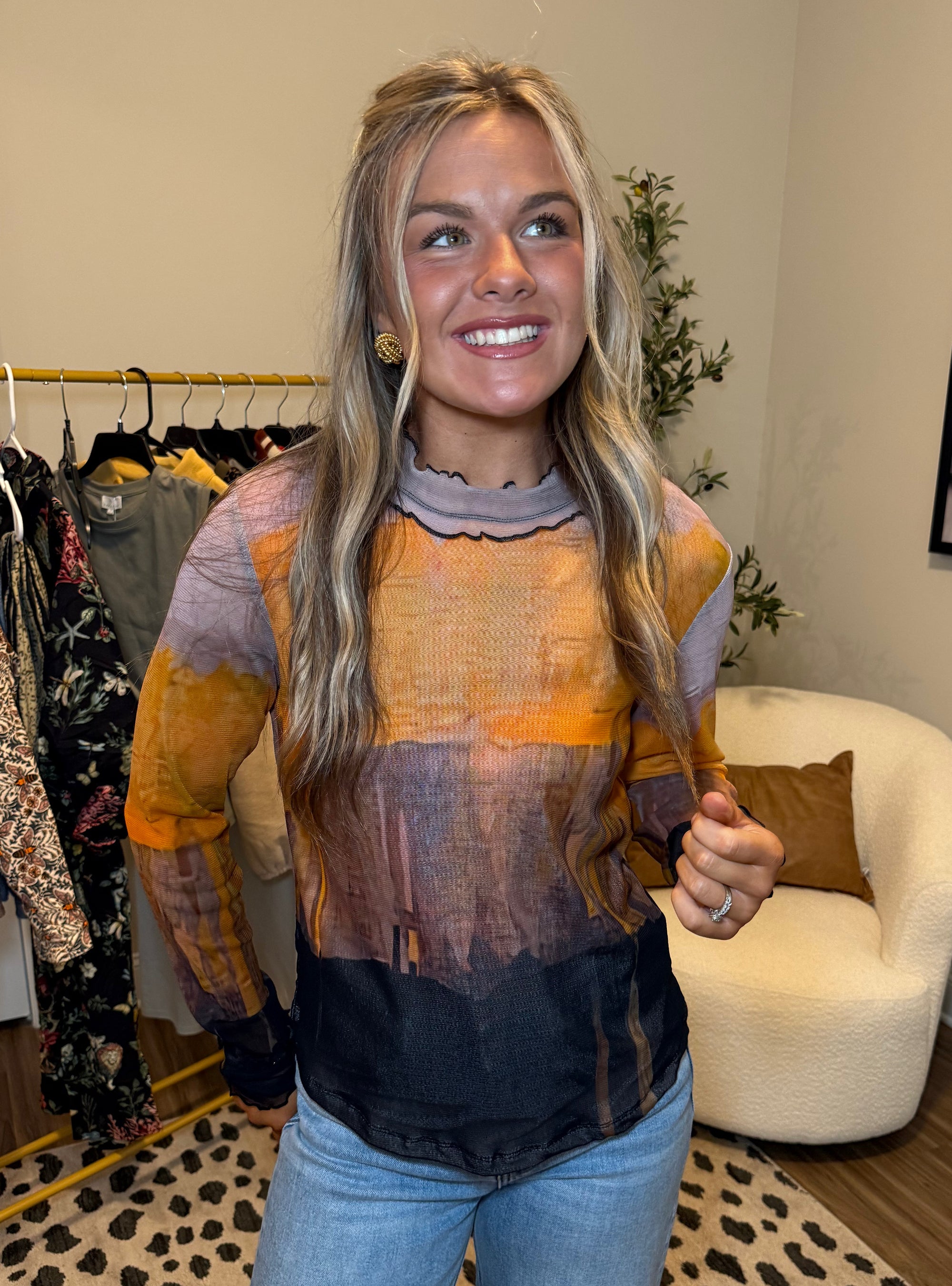 Lior Cece Mesh Long Sleeve Top