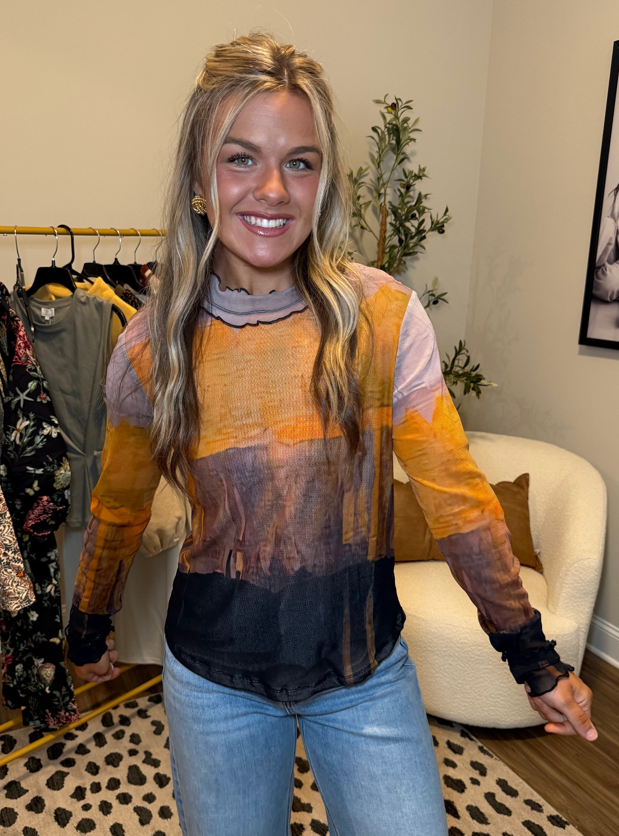 Lior Cece Mesh Long Sleeve Top