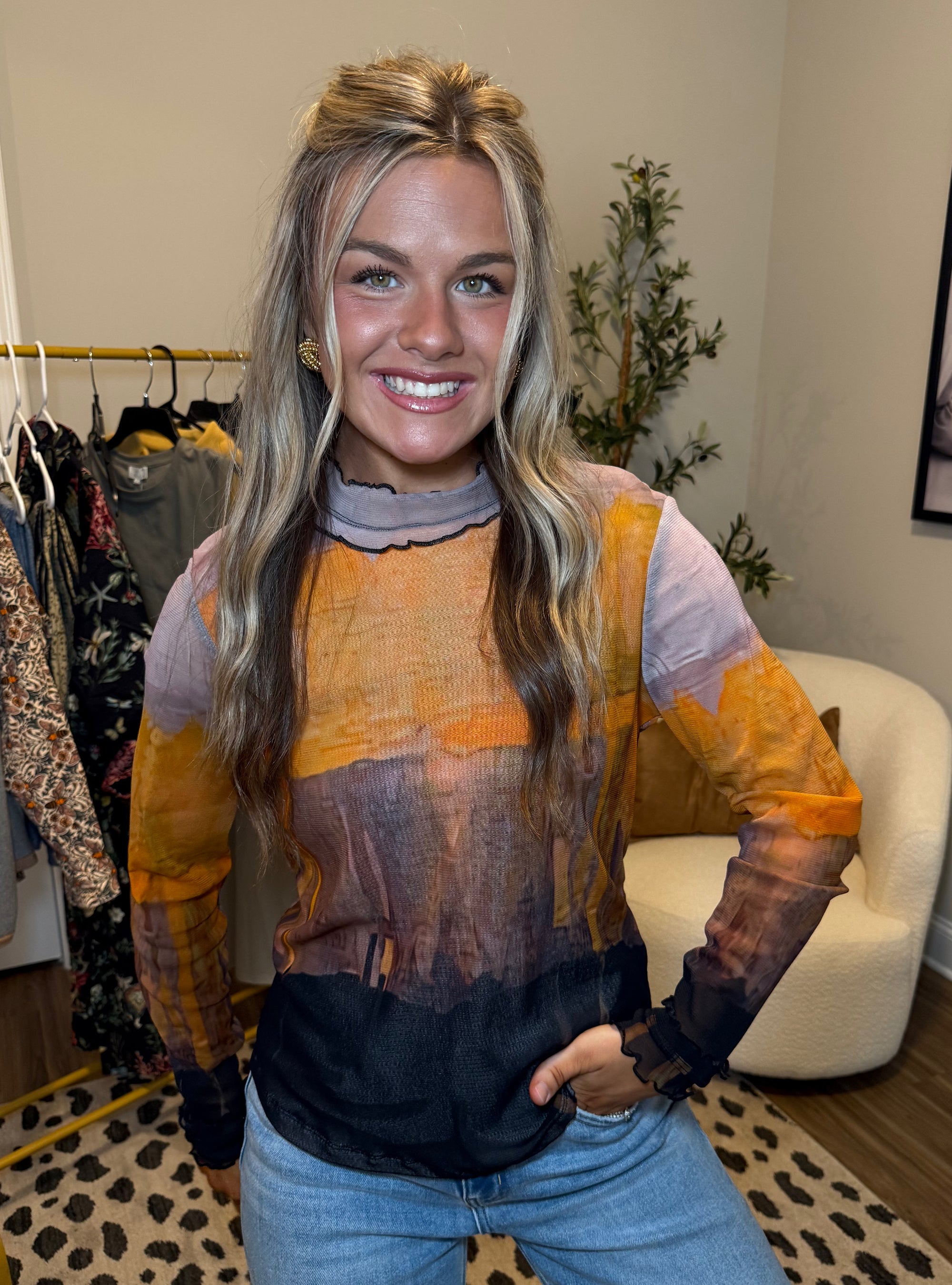 Lior Cece Mesh Long Sleeve Top