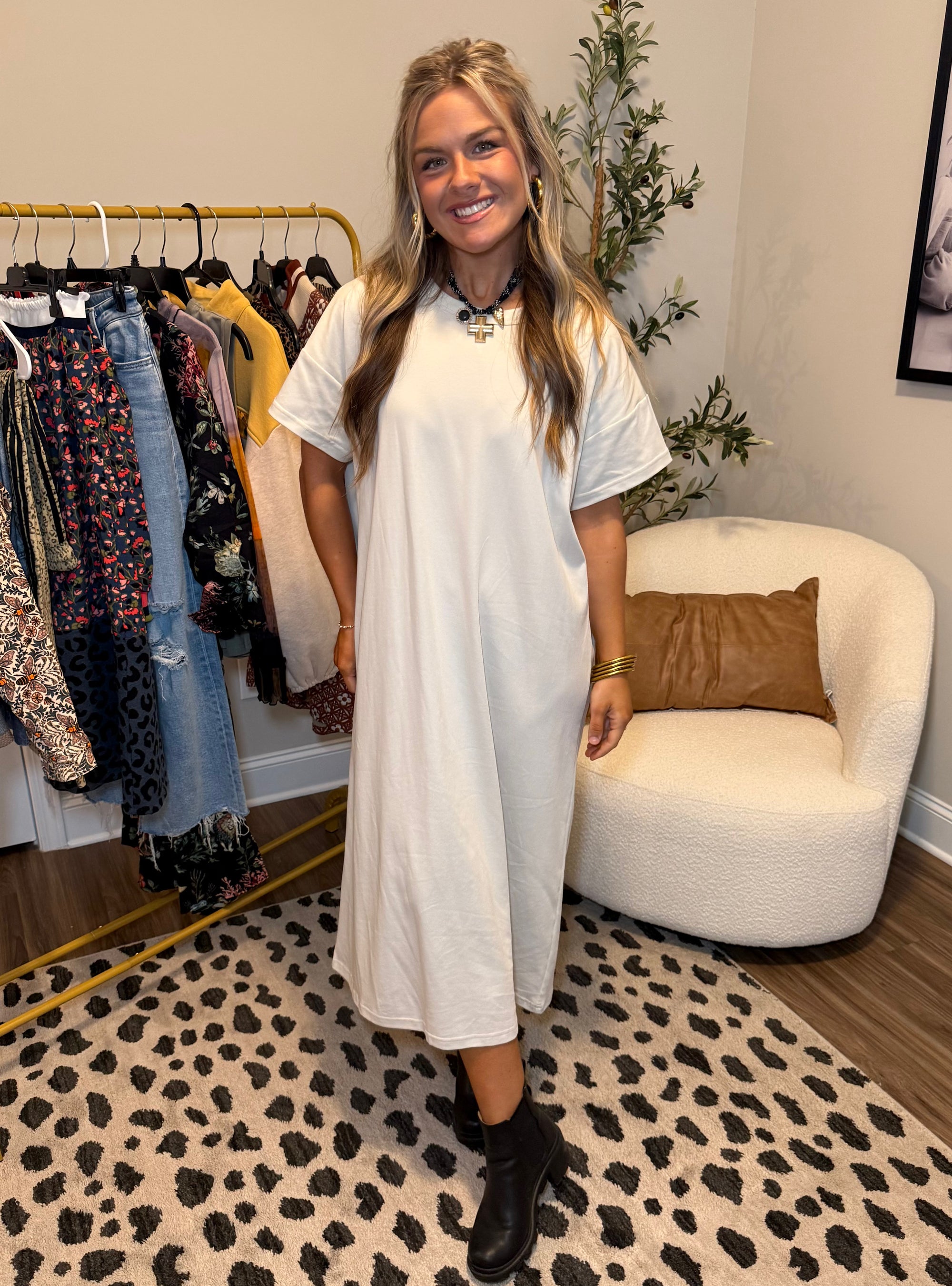 Minimalist Mood Boxy Knit T-Shirt Dress