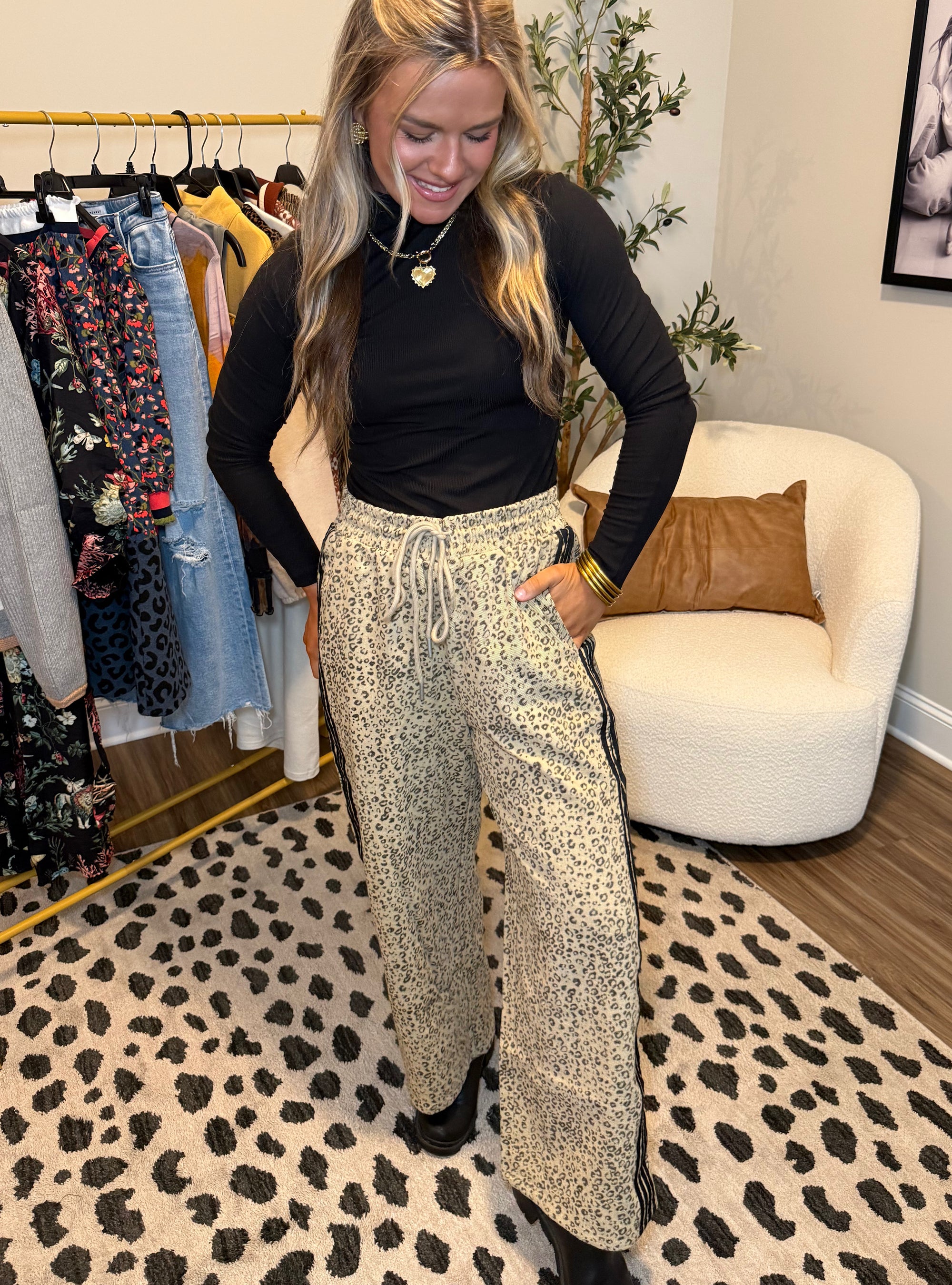 Leopard League Wide Leg Track Pant