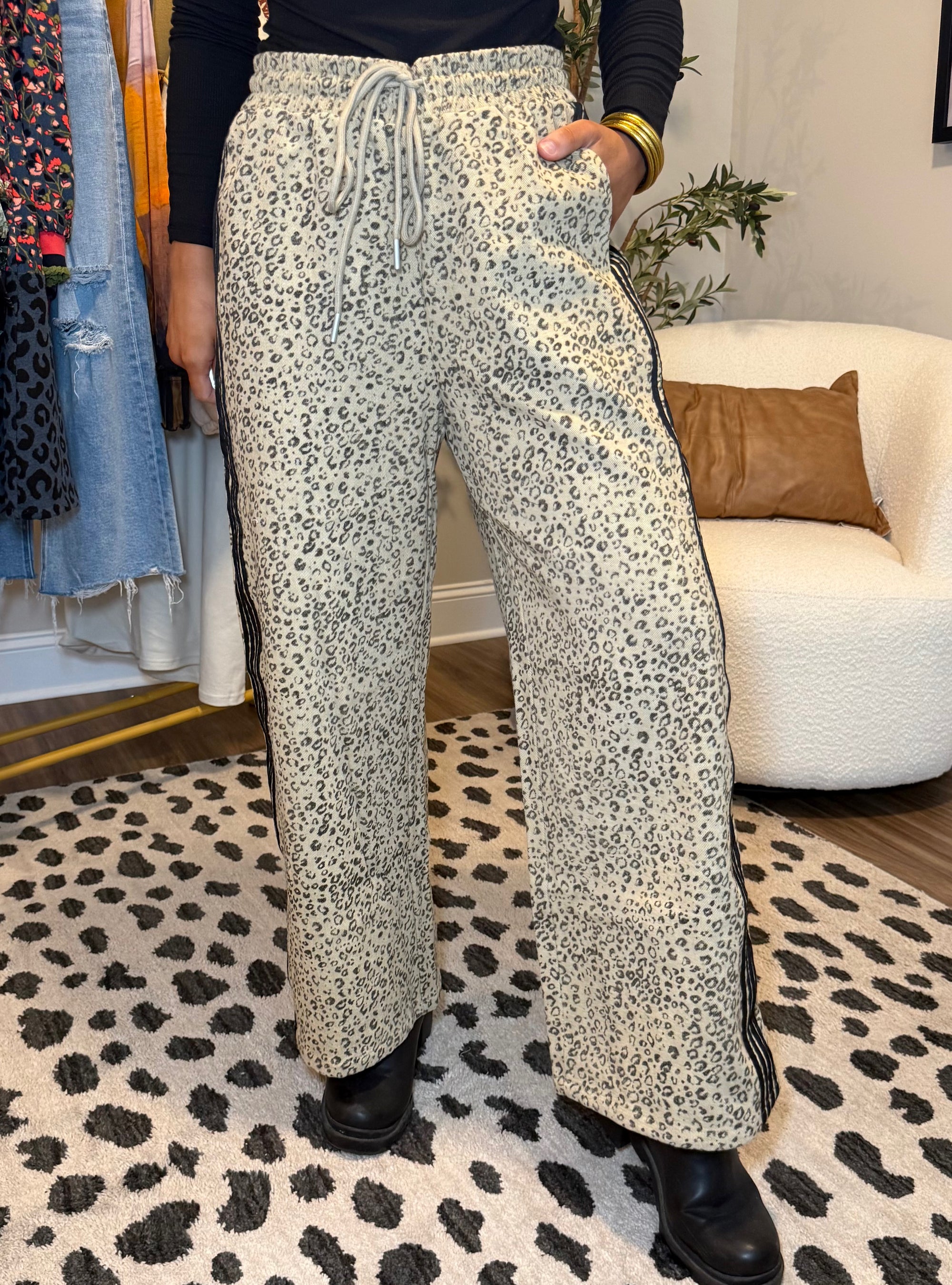 Leopard League Wide Leg Track Pant